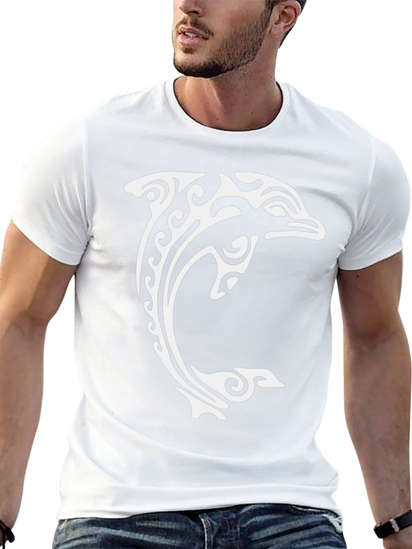 Tribal Dolphin Graphic Tee - Black Cotton Comfort