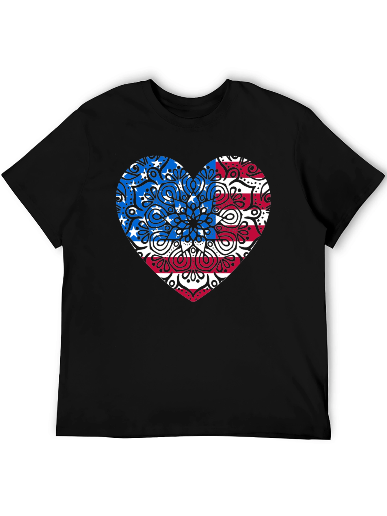 Patriotic Heart Mandala Graphic Tee - USA Pride Shirt