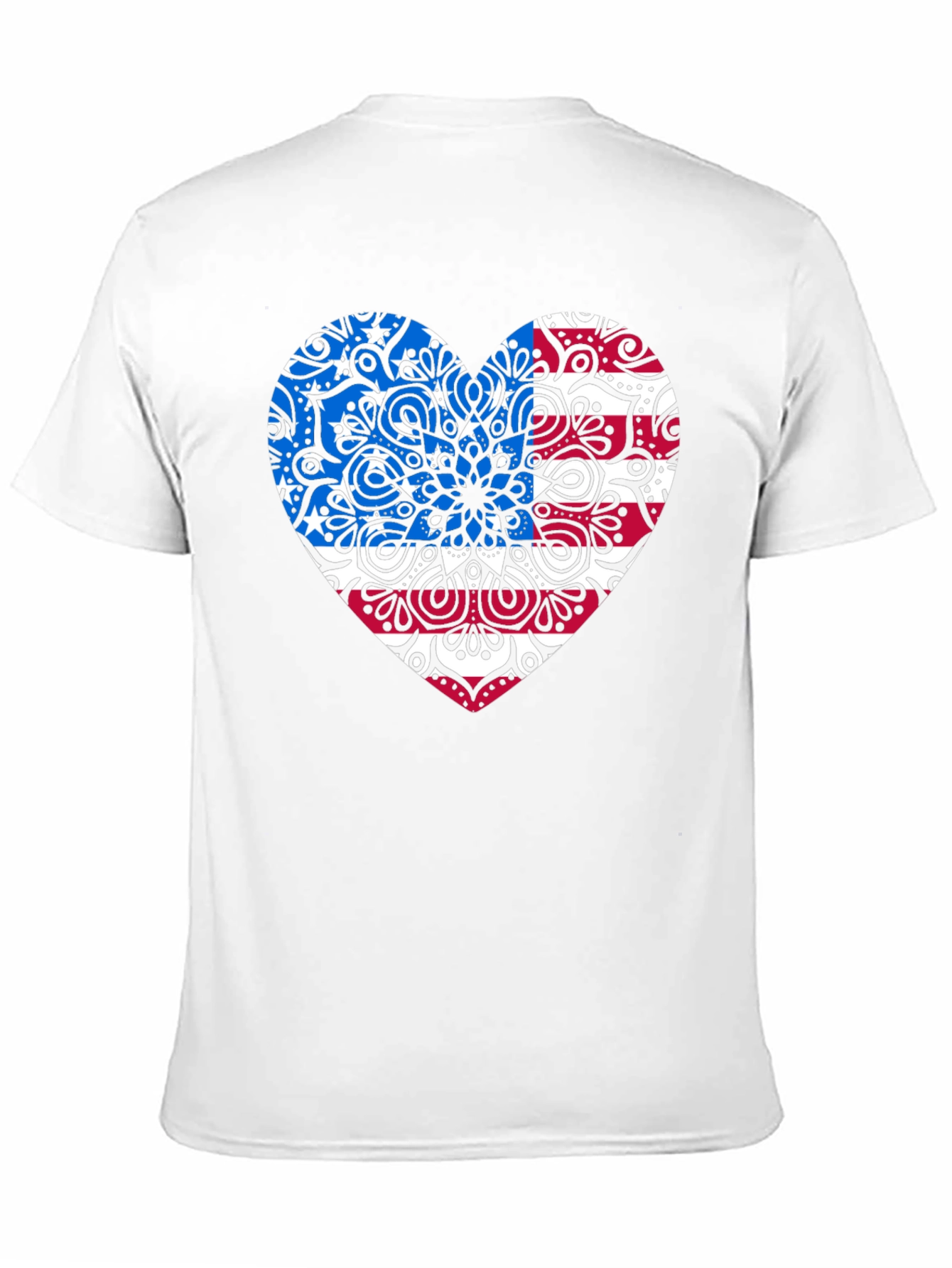 Patriotic Heart Mandala Graphic Tee - USA Pride Shirt