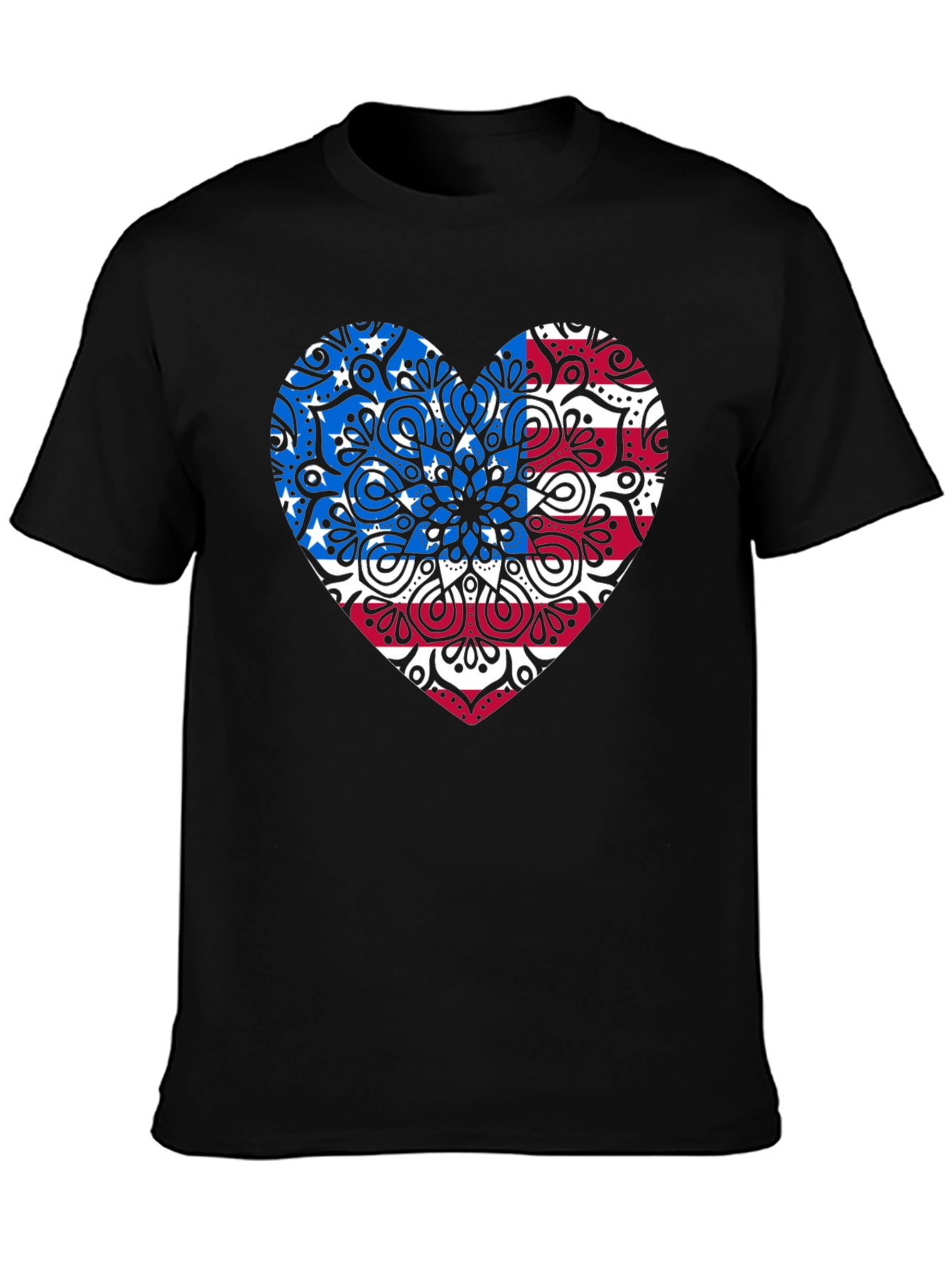 Patriotic Heart Mandala Graphic Tee - USA Pride Shirt