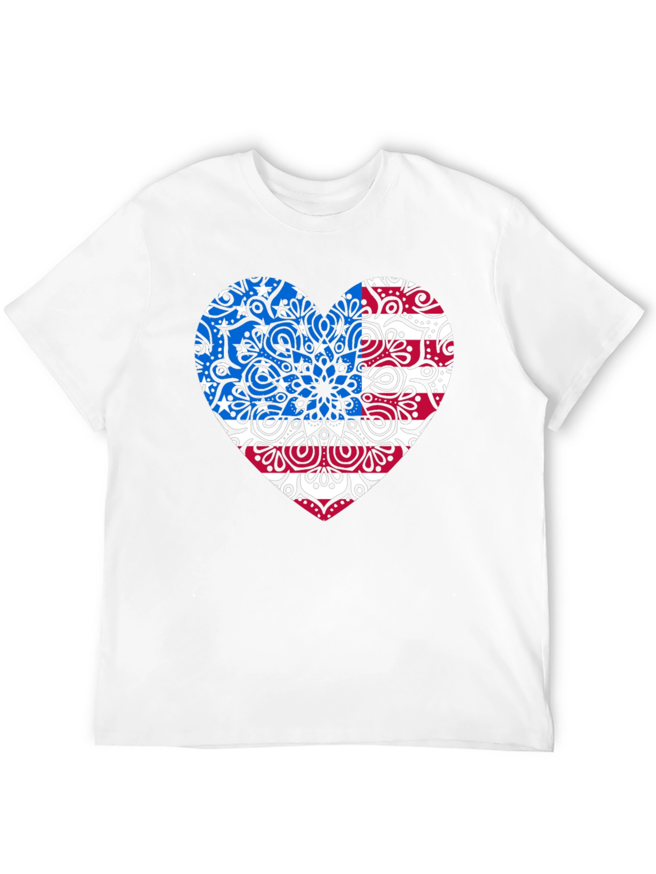 Patriotic Heart Mandala Graphic Tee - USA Pride Shirt