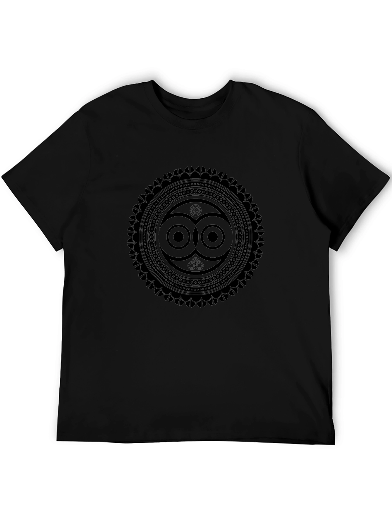 Geometric Owl Print Black T-Shirt