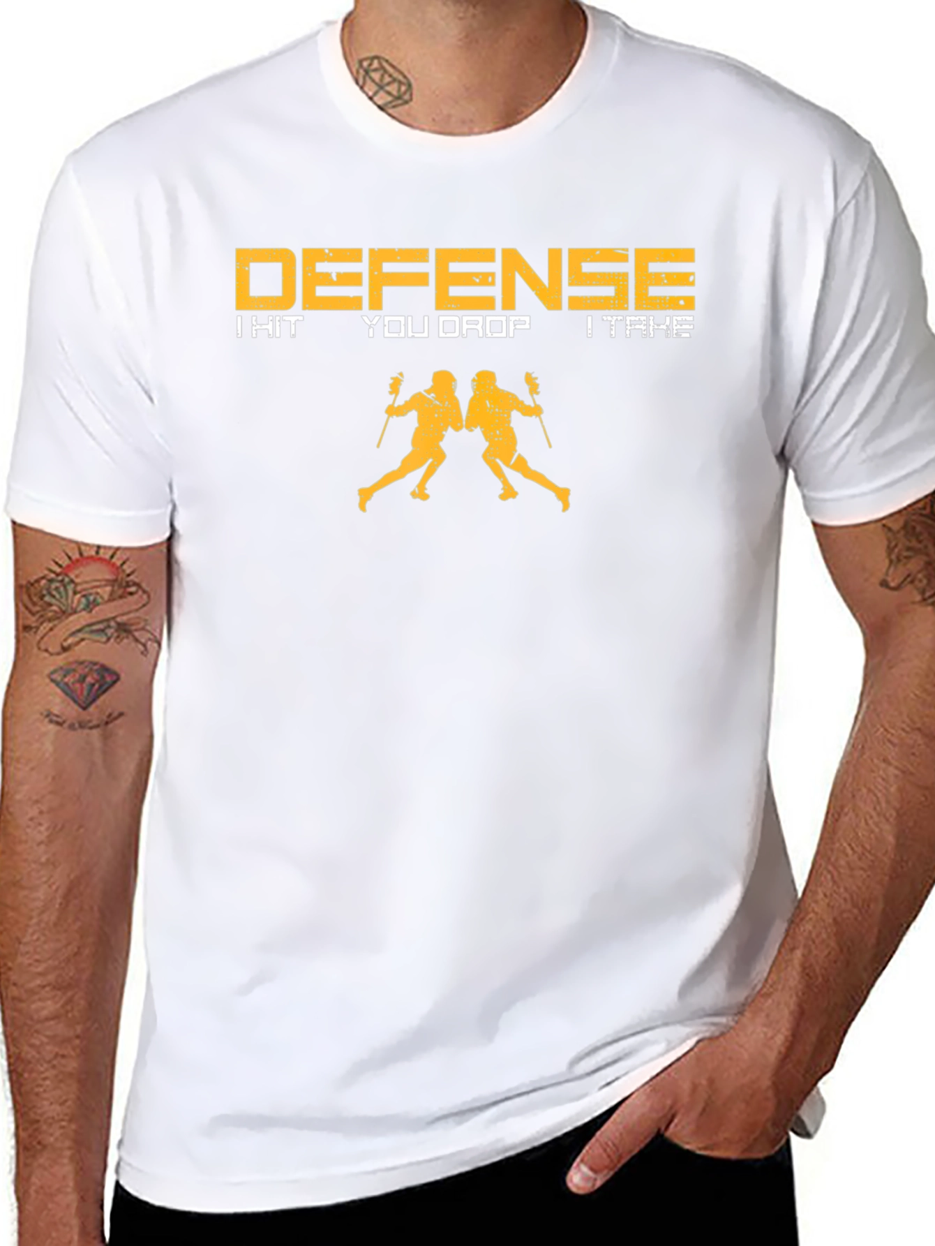 Defense Lacrosse T-Shirt: I Hit You Drop I Take