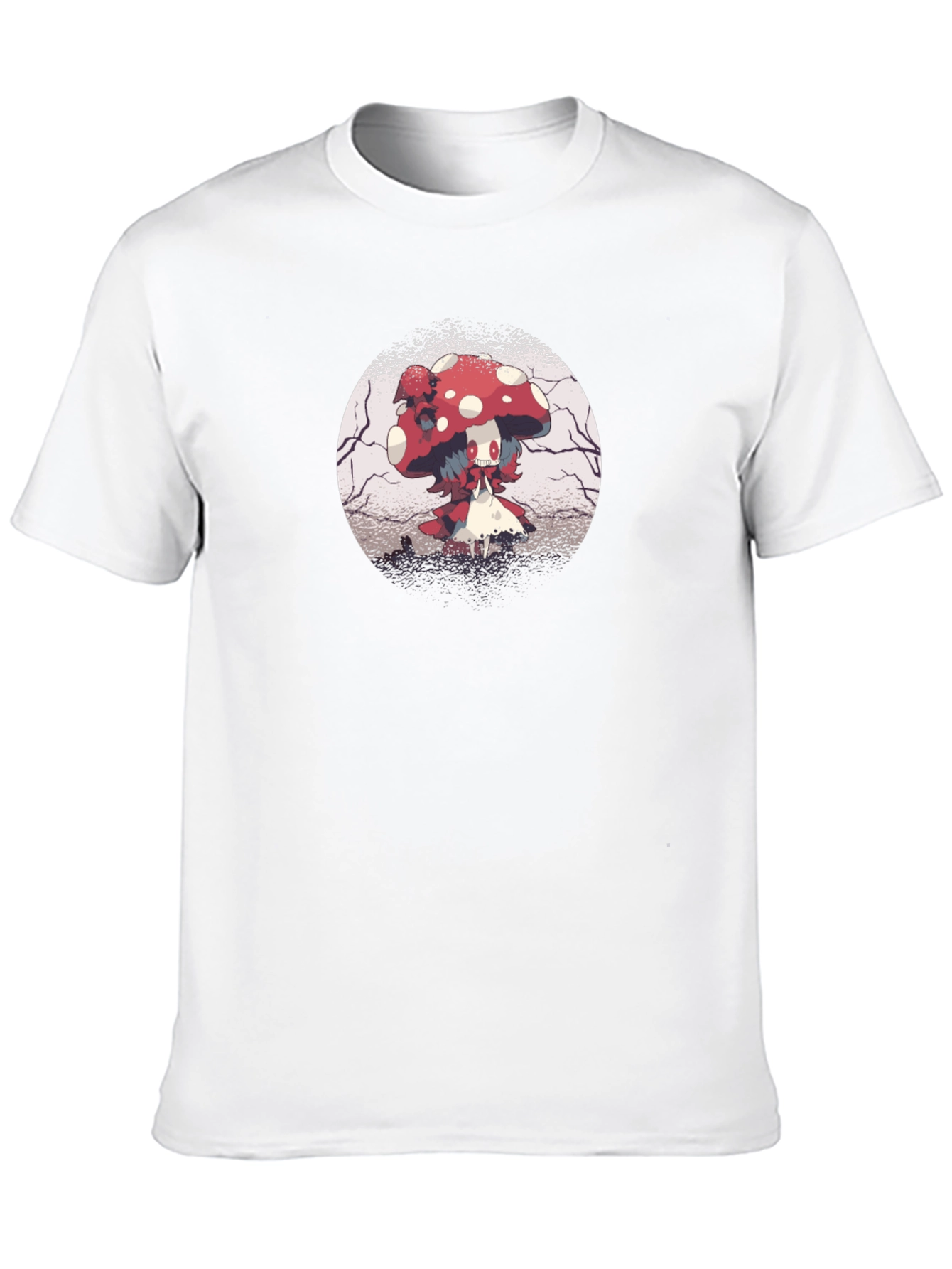Mushroom Character Graphic Black T-Shirt