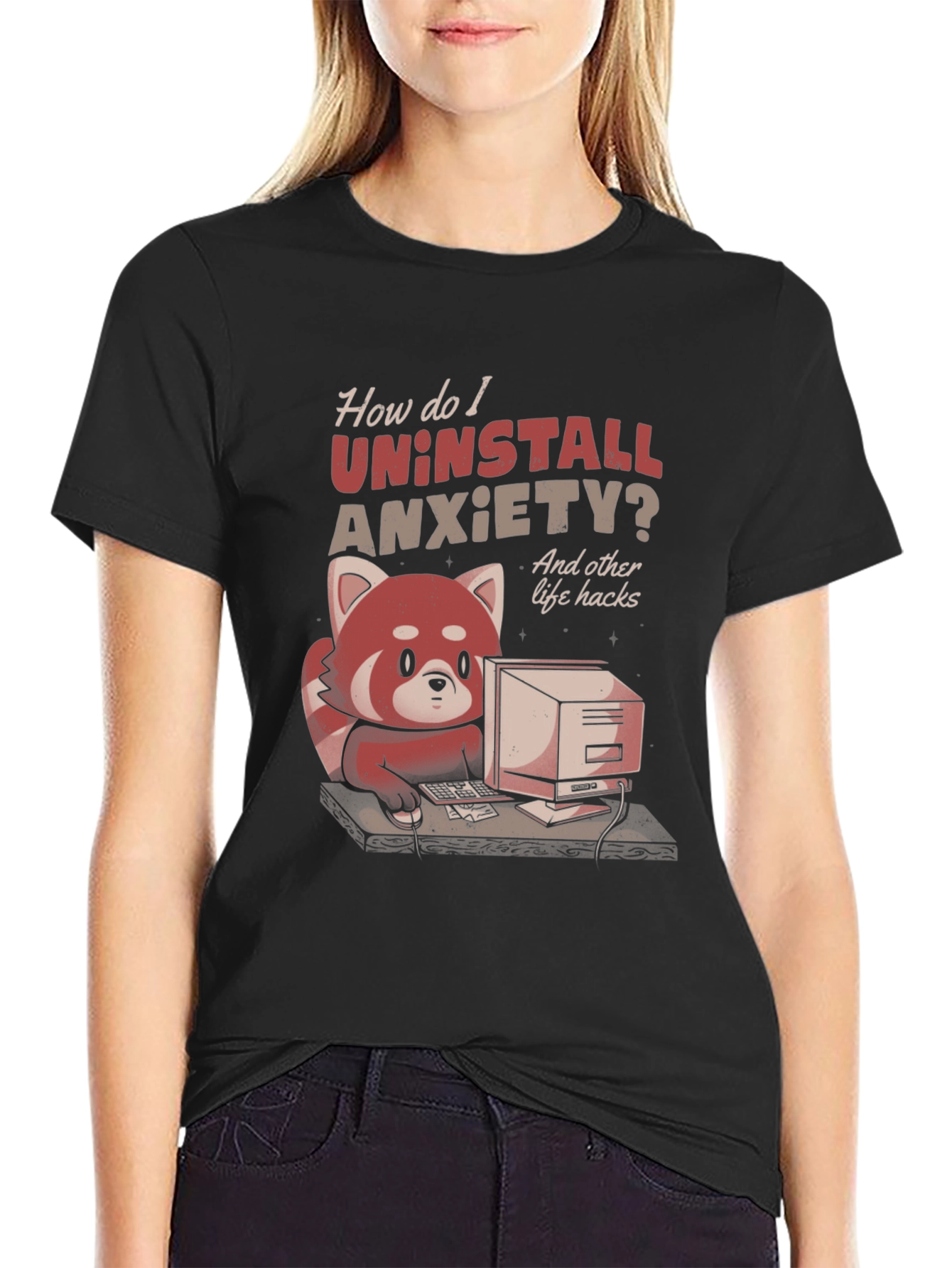 Uninstall Anxiety T-Shirt: Red Panda Programmer