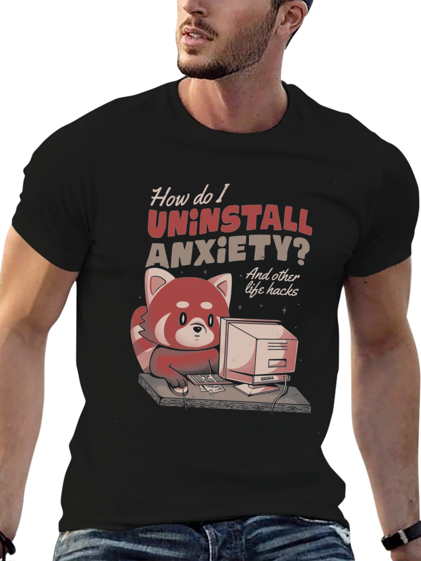 Uninstall Anxiety T-Shirt: Red Panda Programmer