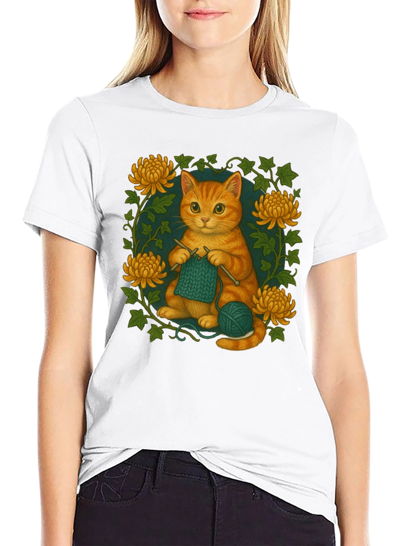 Knitting Cat Graphic T-Shirt