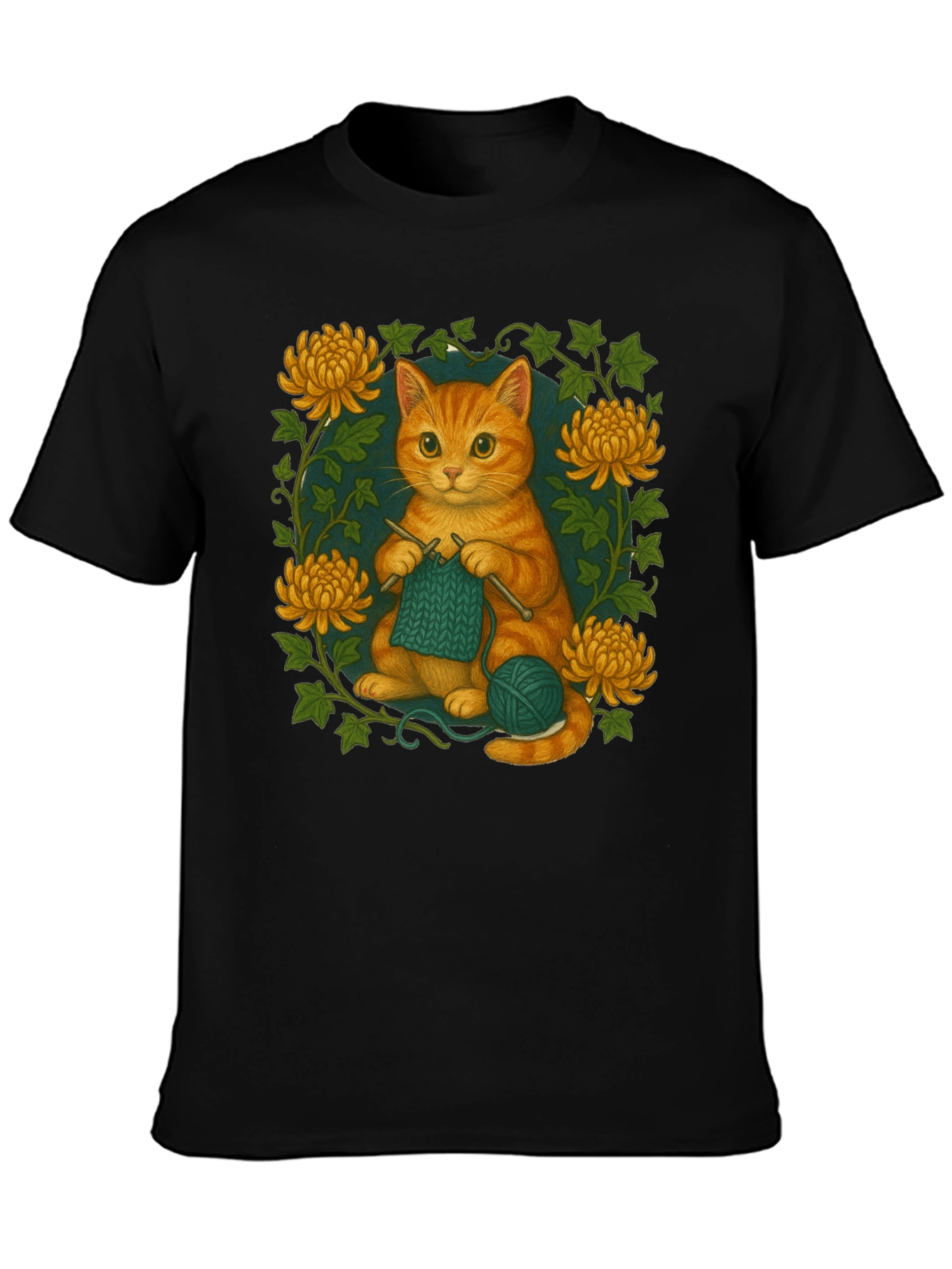Knitting Cat Graphic T-Shirt