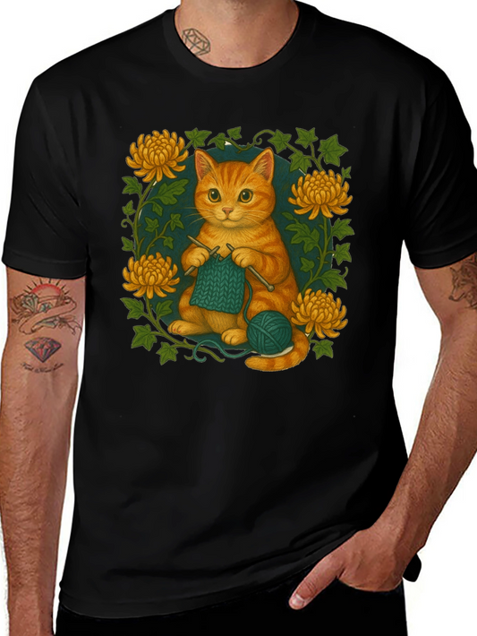 Knitting Cat Graphic T-Shirt