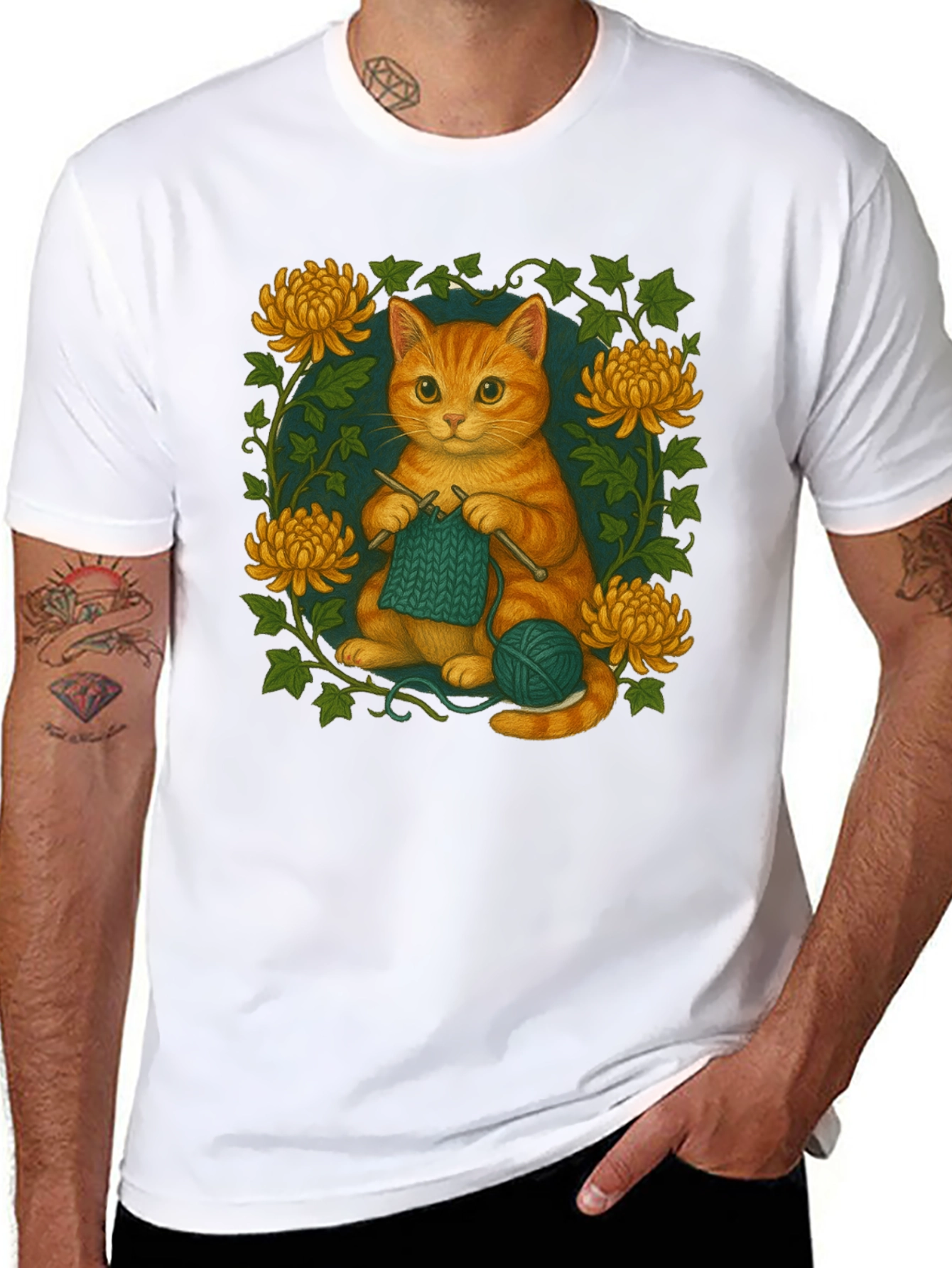 Knitting Cat Graphic T-Shirt