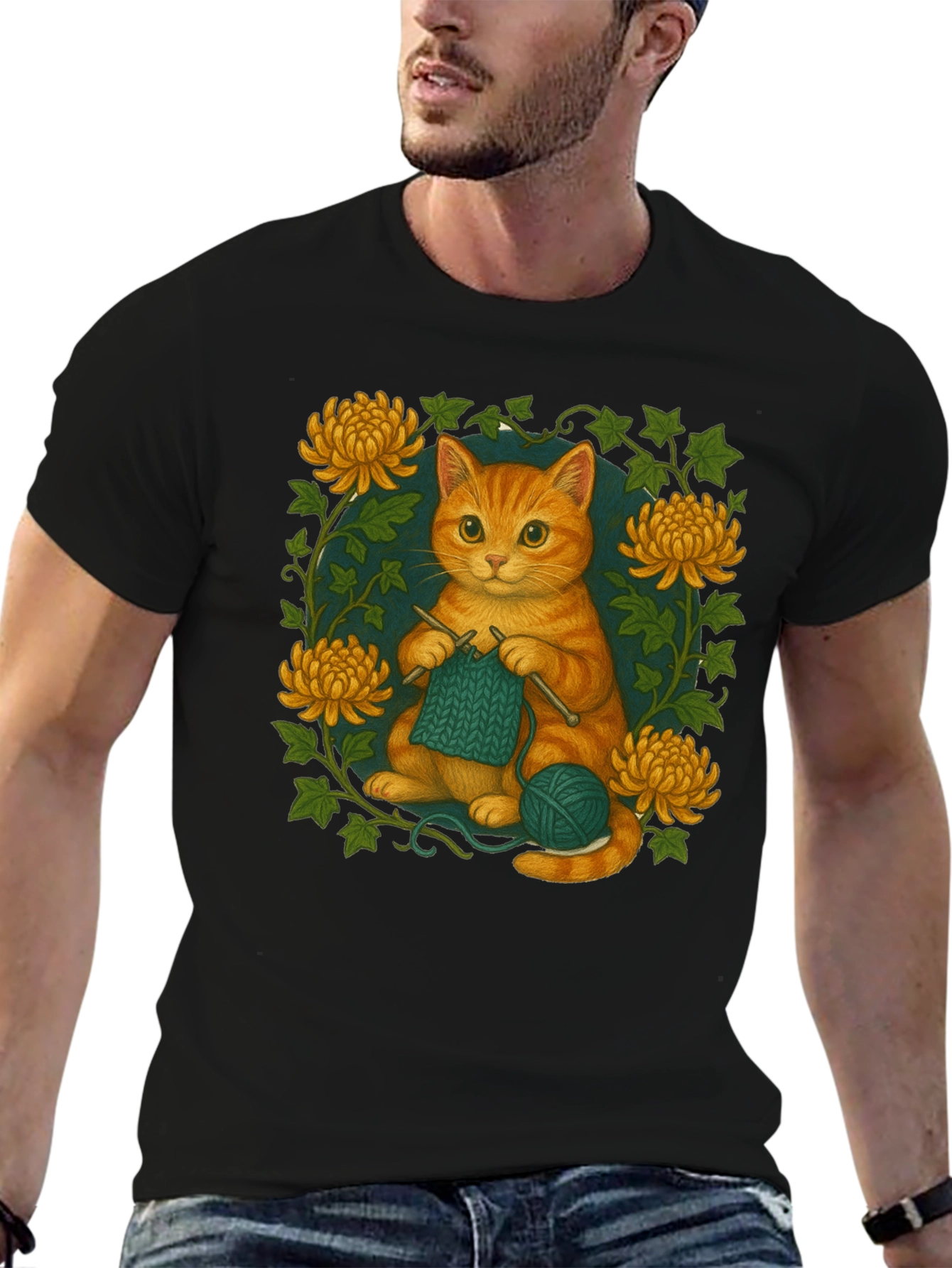 Knitting Cat Graphic T-Shirt