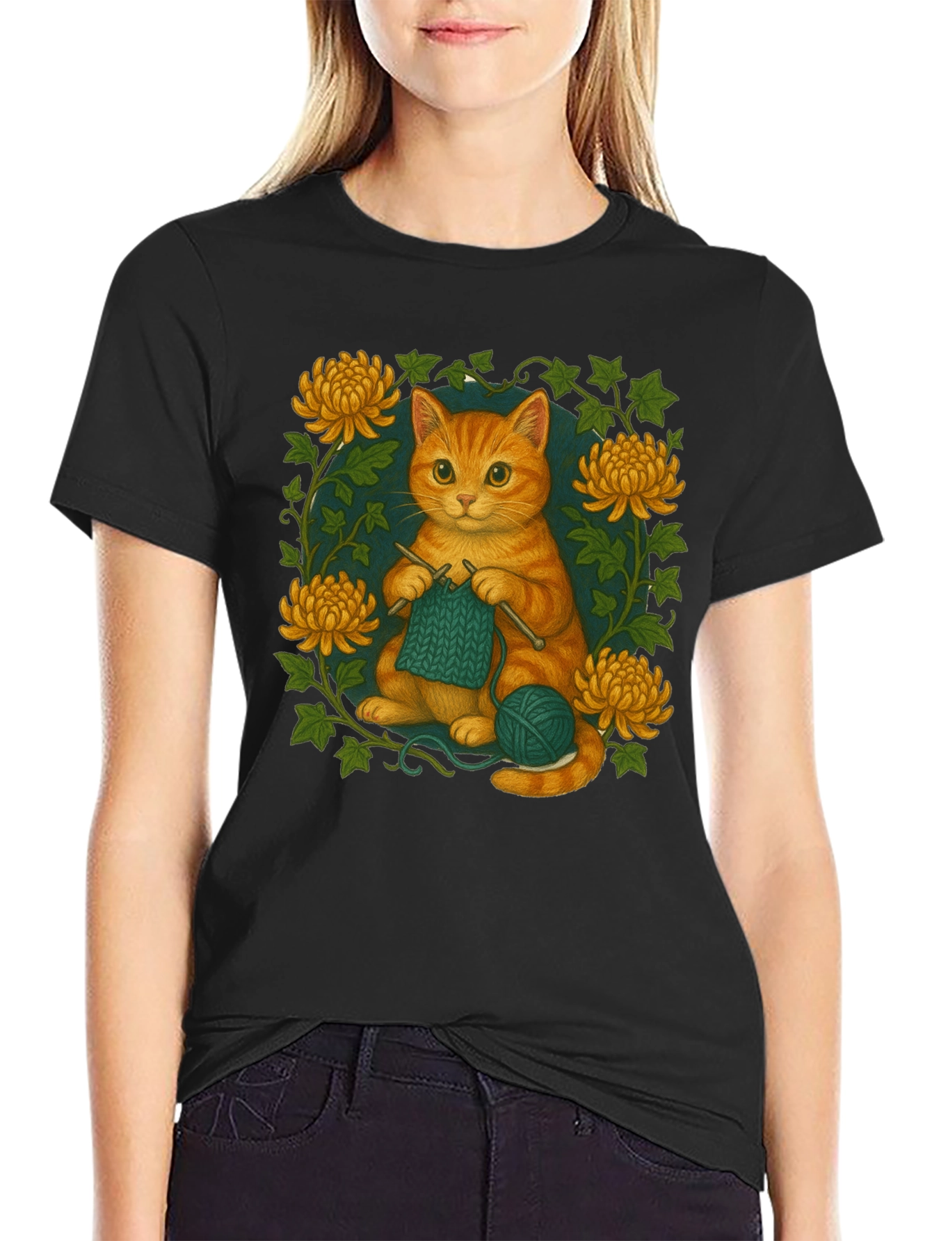 Knitting Cat Graphic T-Shirt