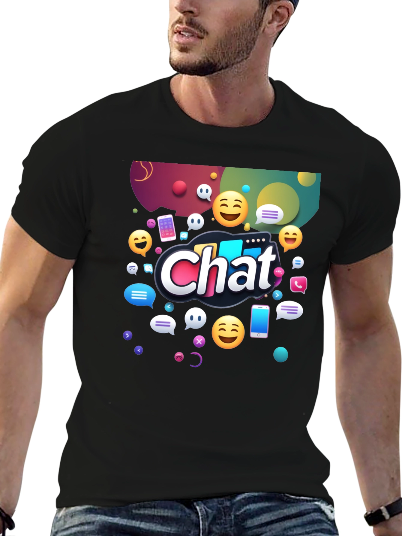 Chat Emoji Graphic Black T-Shirt