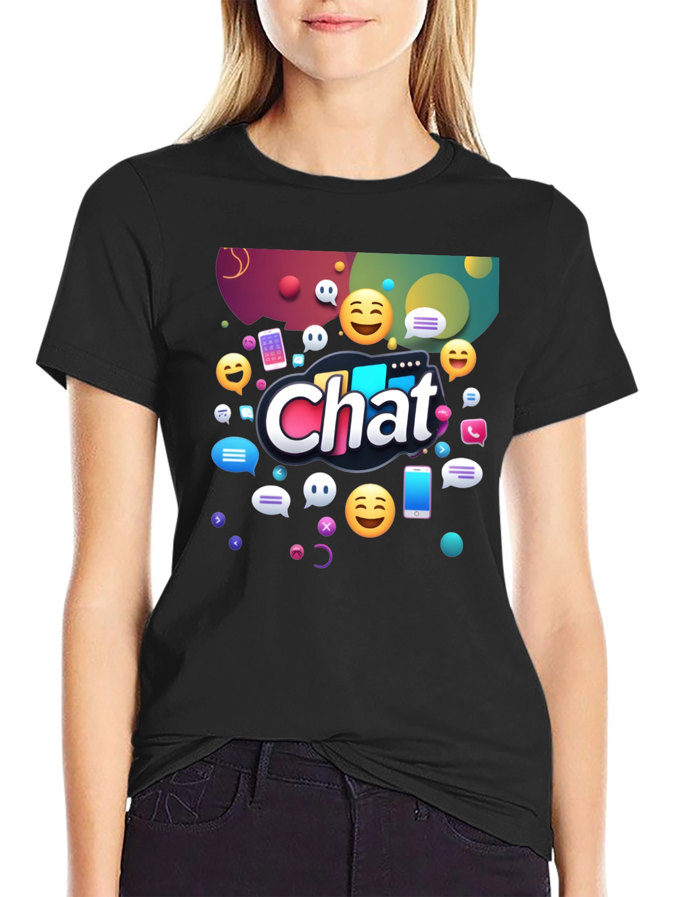 Chat Emoji Graphic Black T-Shirt