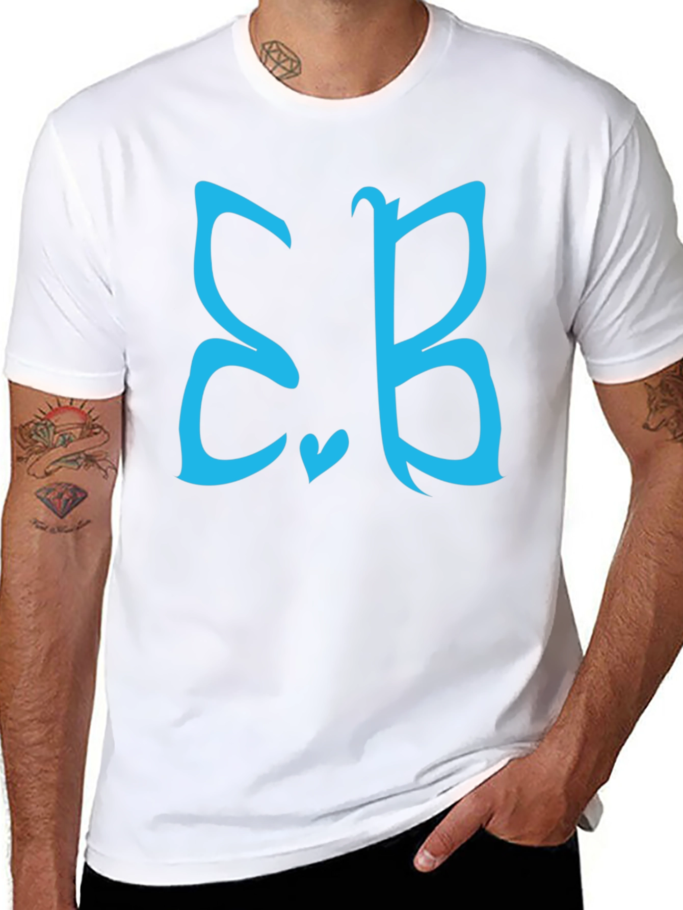 Stylish Black Tee with Teal Letter Design