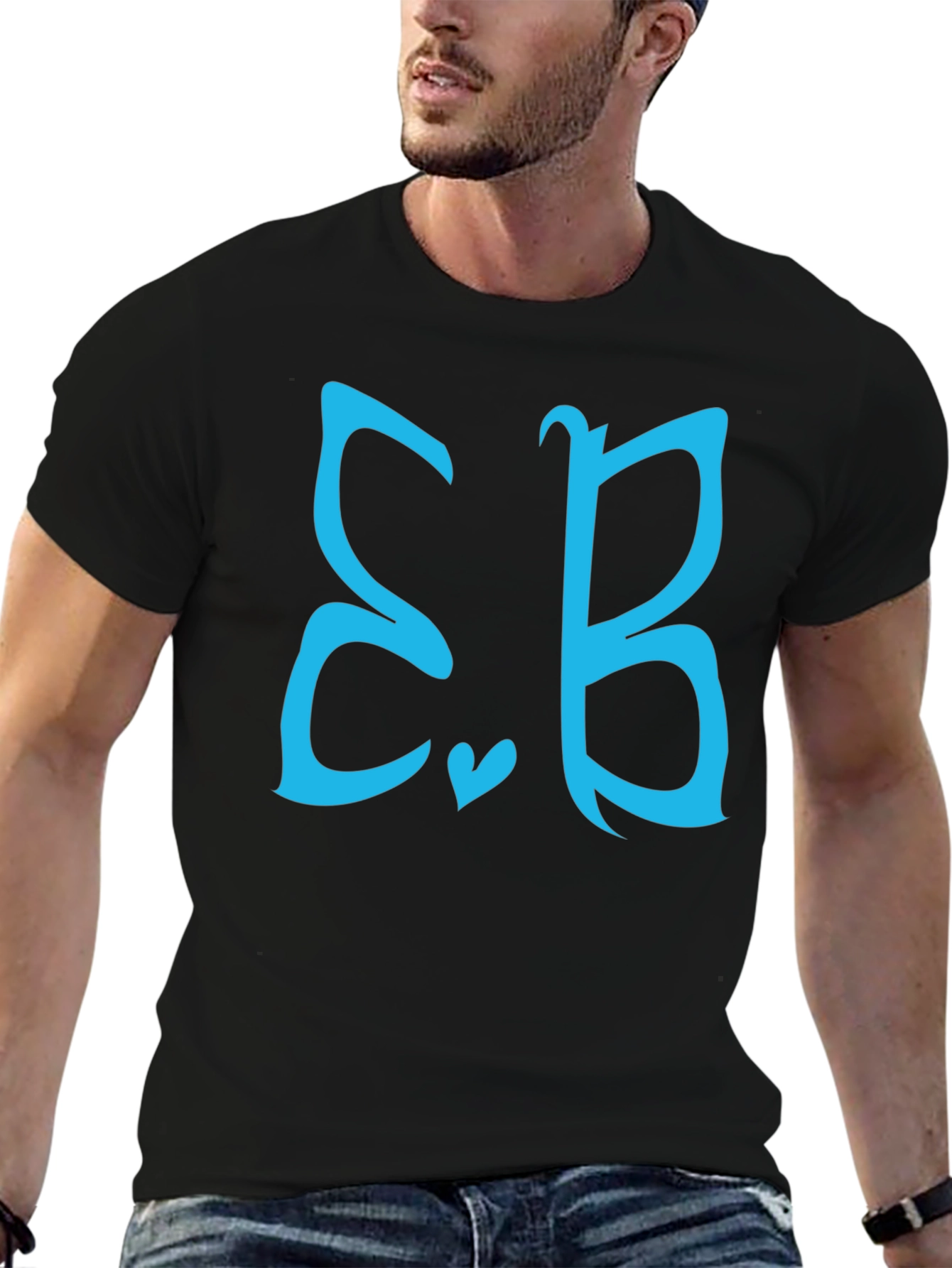 Stylish Black Tee with Teal Letter Design