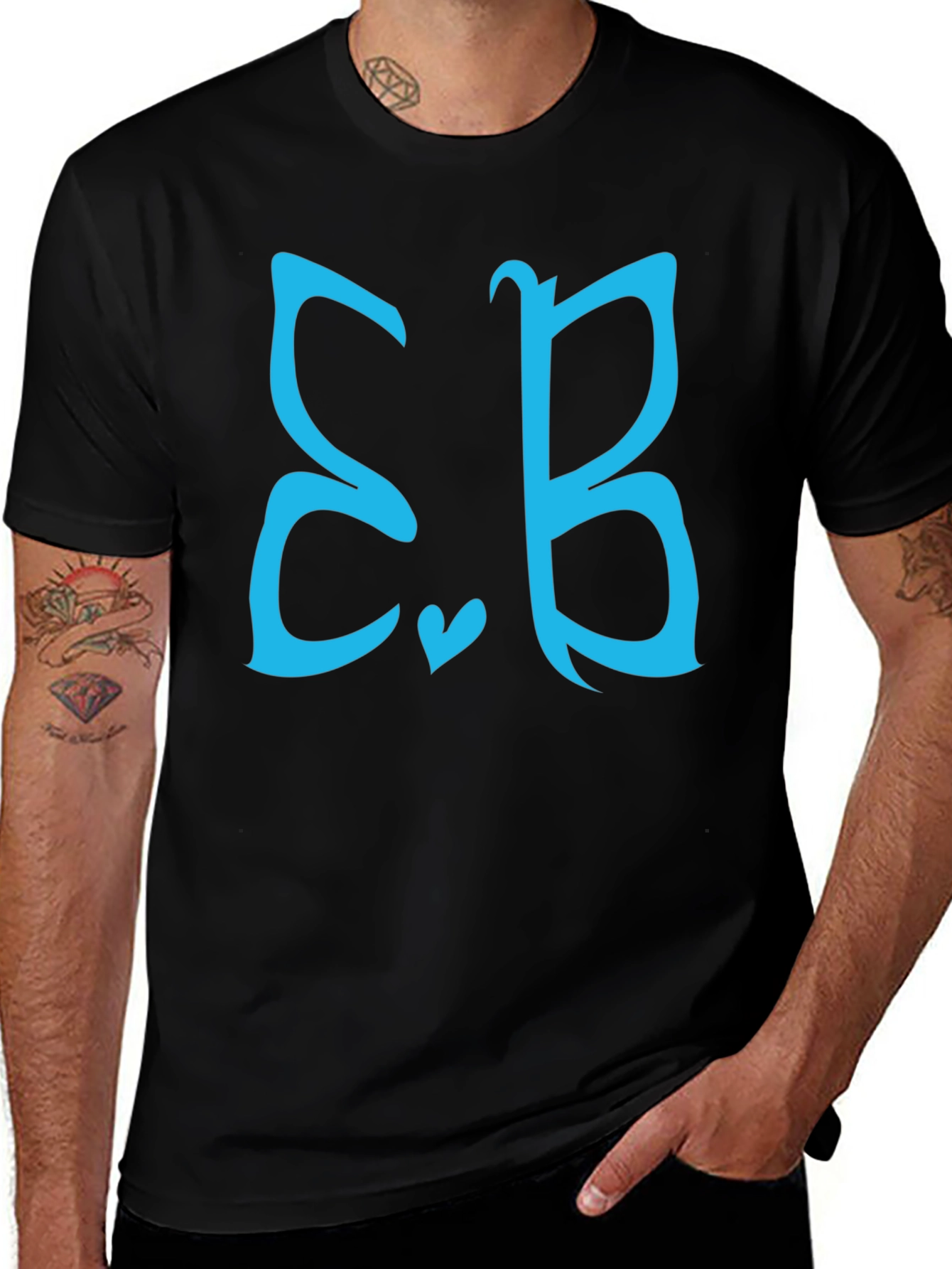 Stylish Black Tee with Teal Letter Design