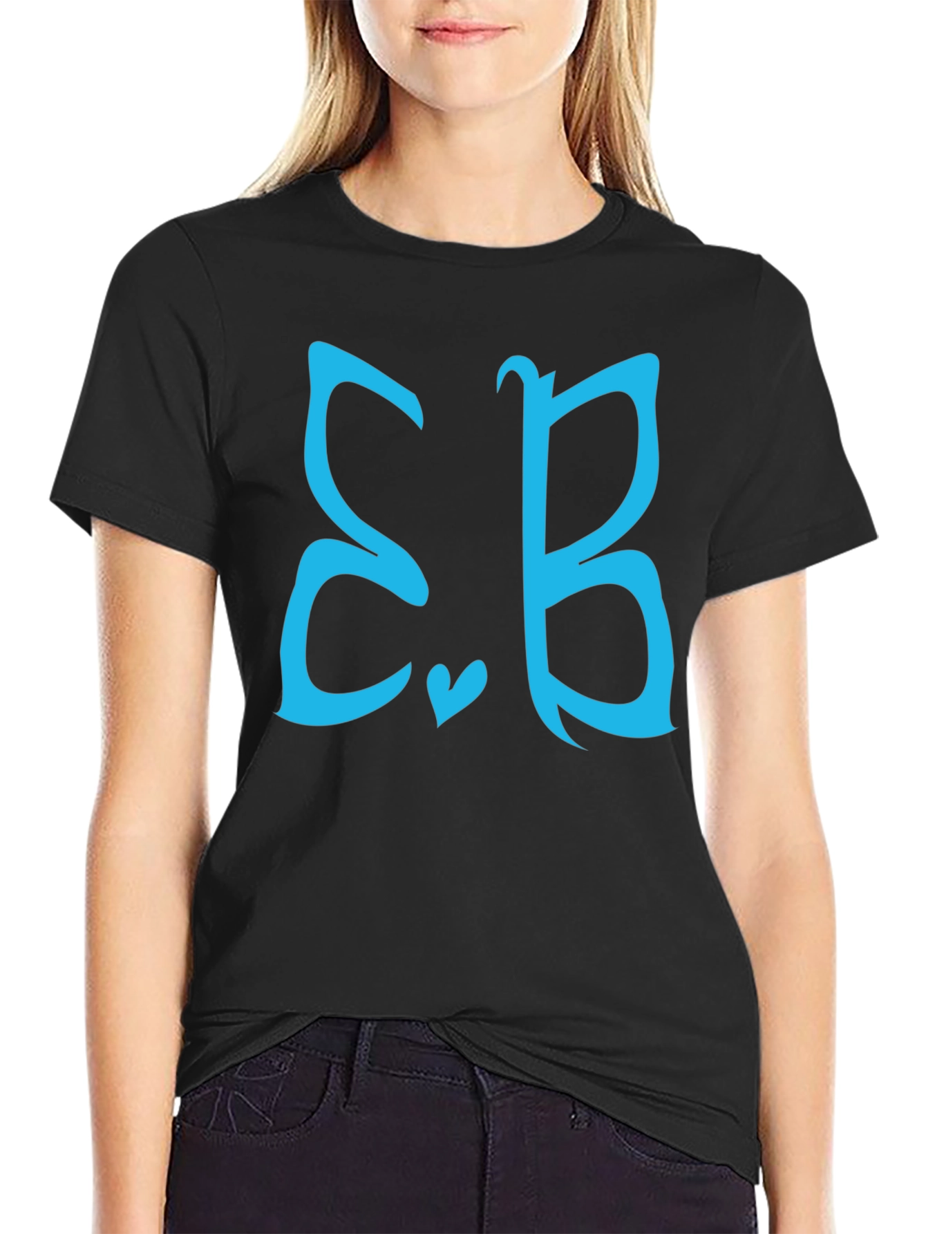 Stylish Black Tee with Teal Letter Design
