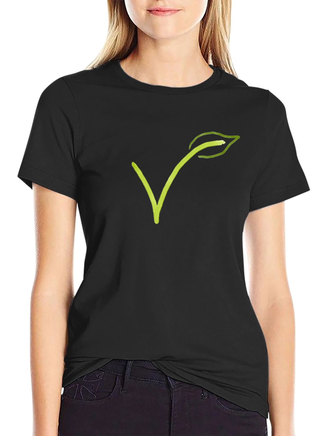 Vegan V Leaf Graphic Tee - Black