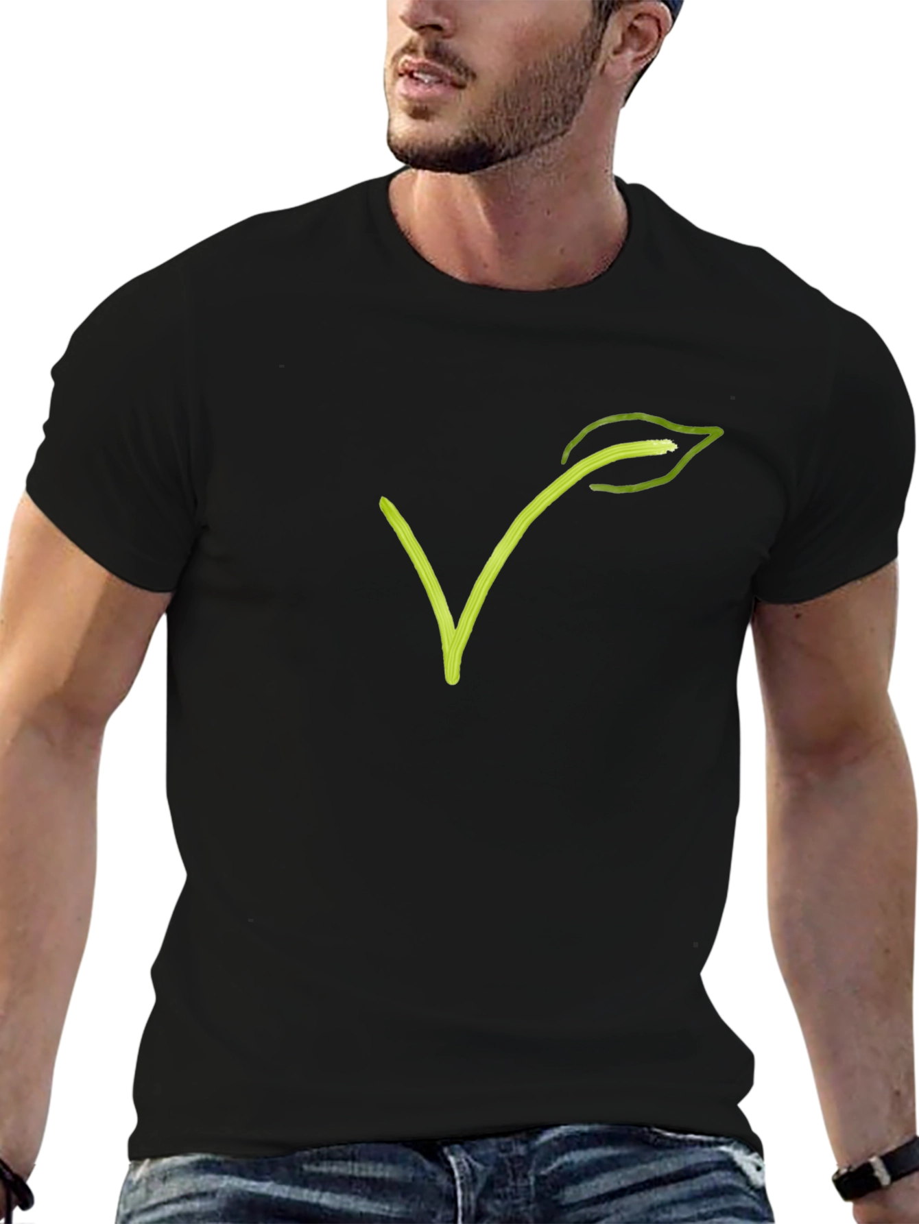Vegan V Leaf Graphic Tee - Black