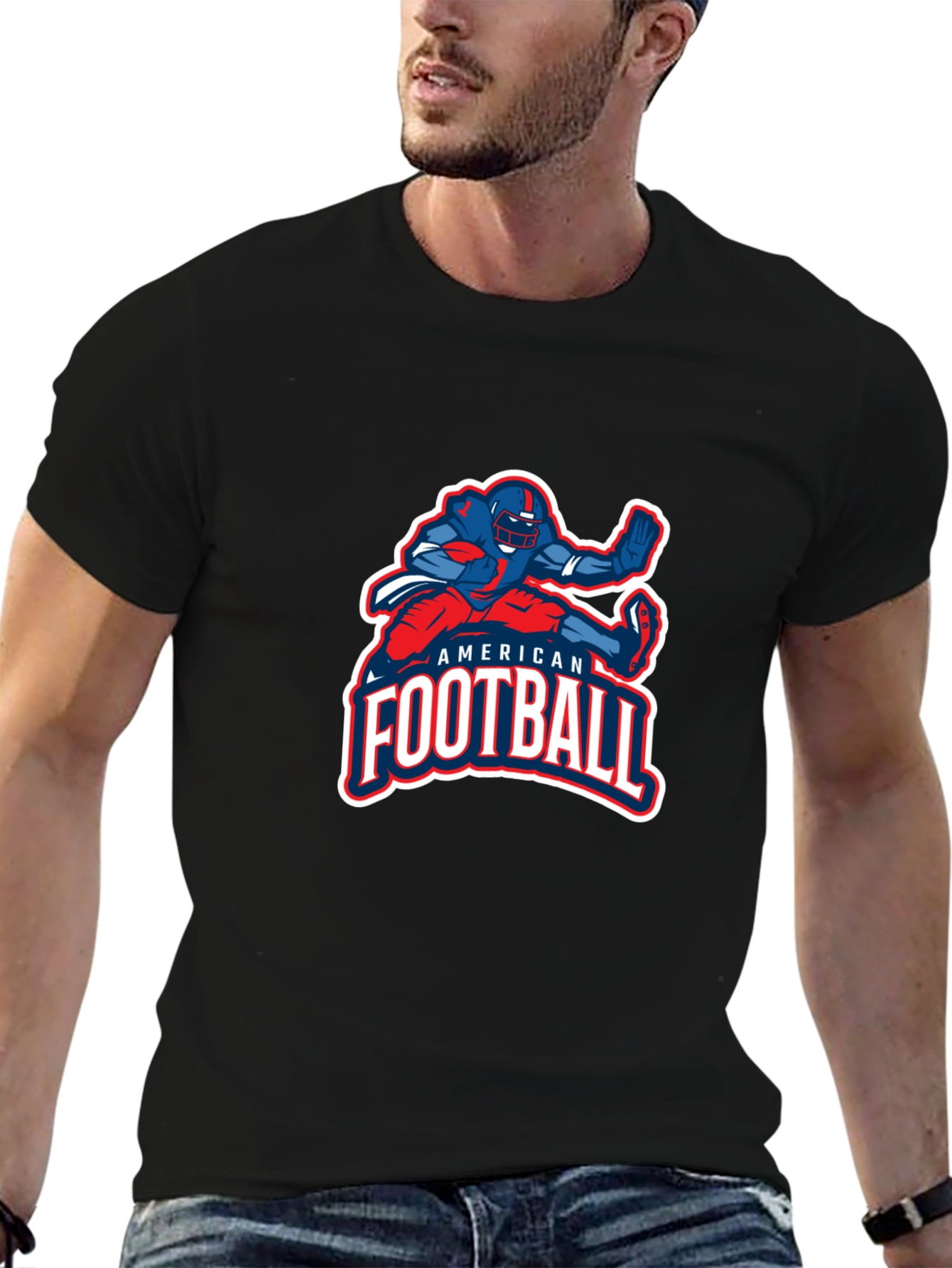 American Football Graphic Print Black T-Shirt
