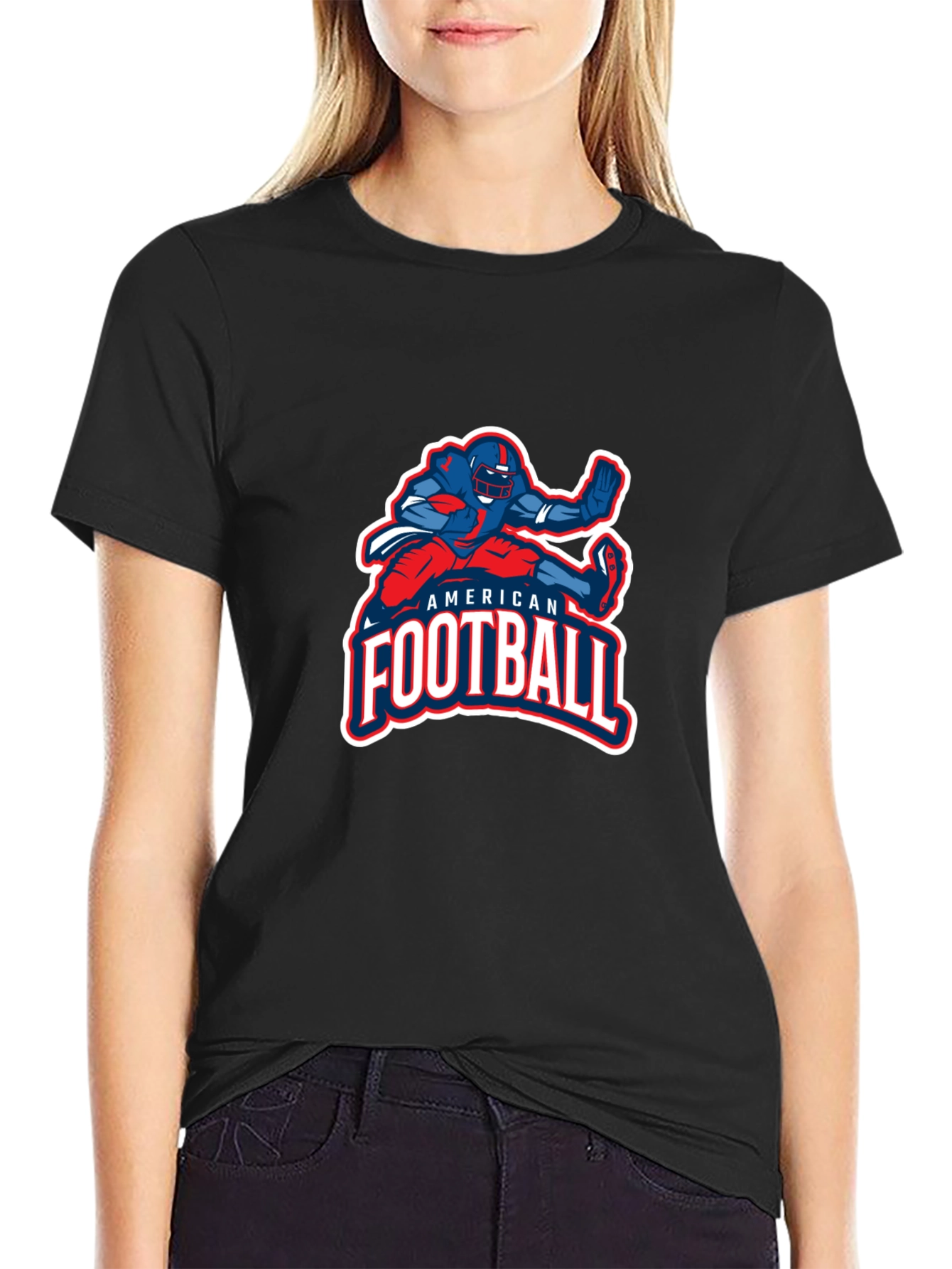 American Football Graphic Print Black T-Shirt