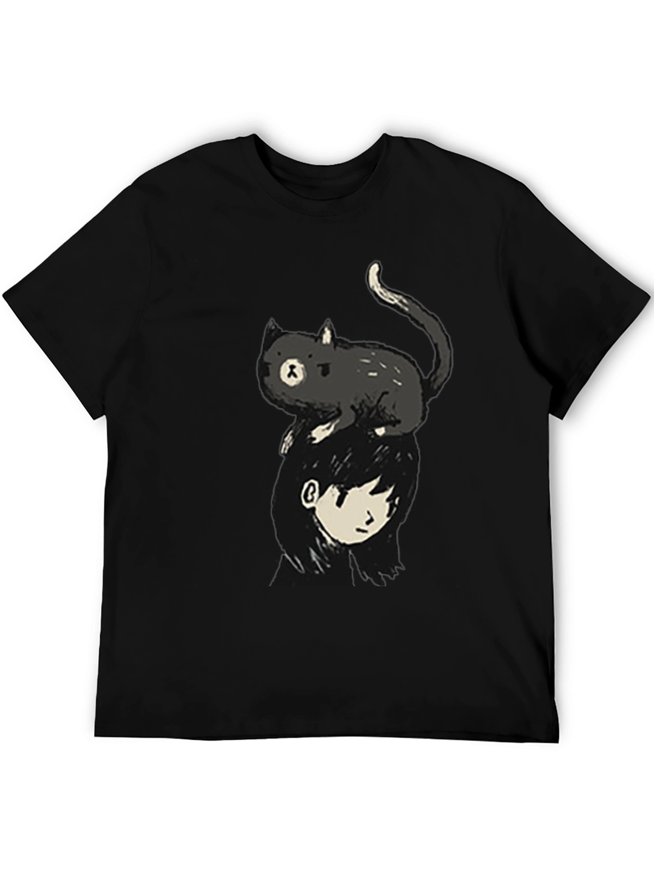 Cat on Head Graphic Tee - Black