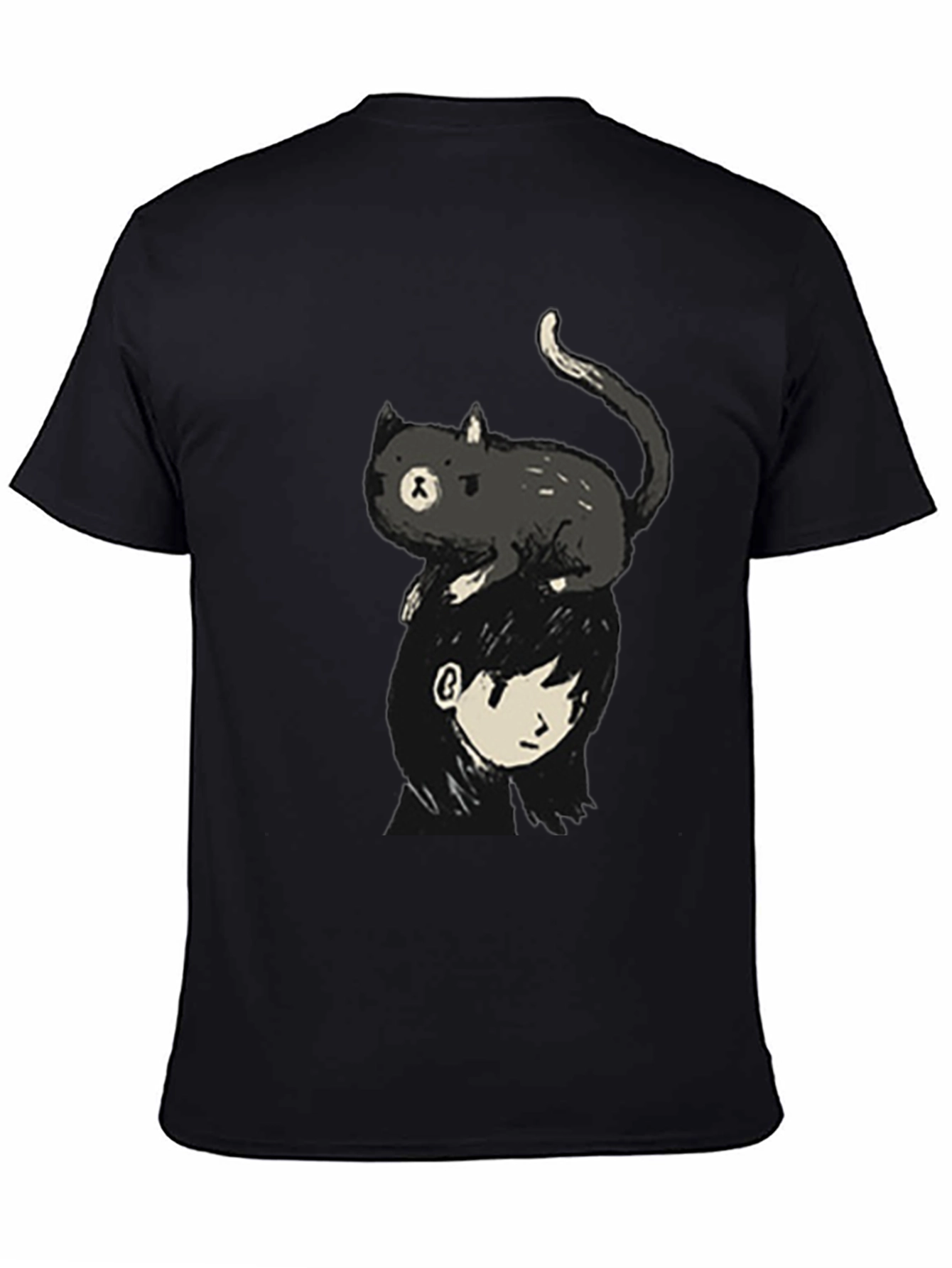 Cat on Head Graphic Tee - Black