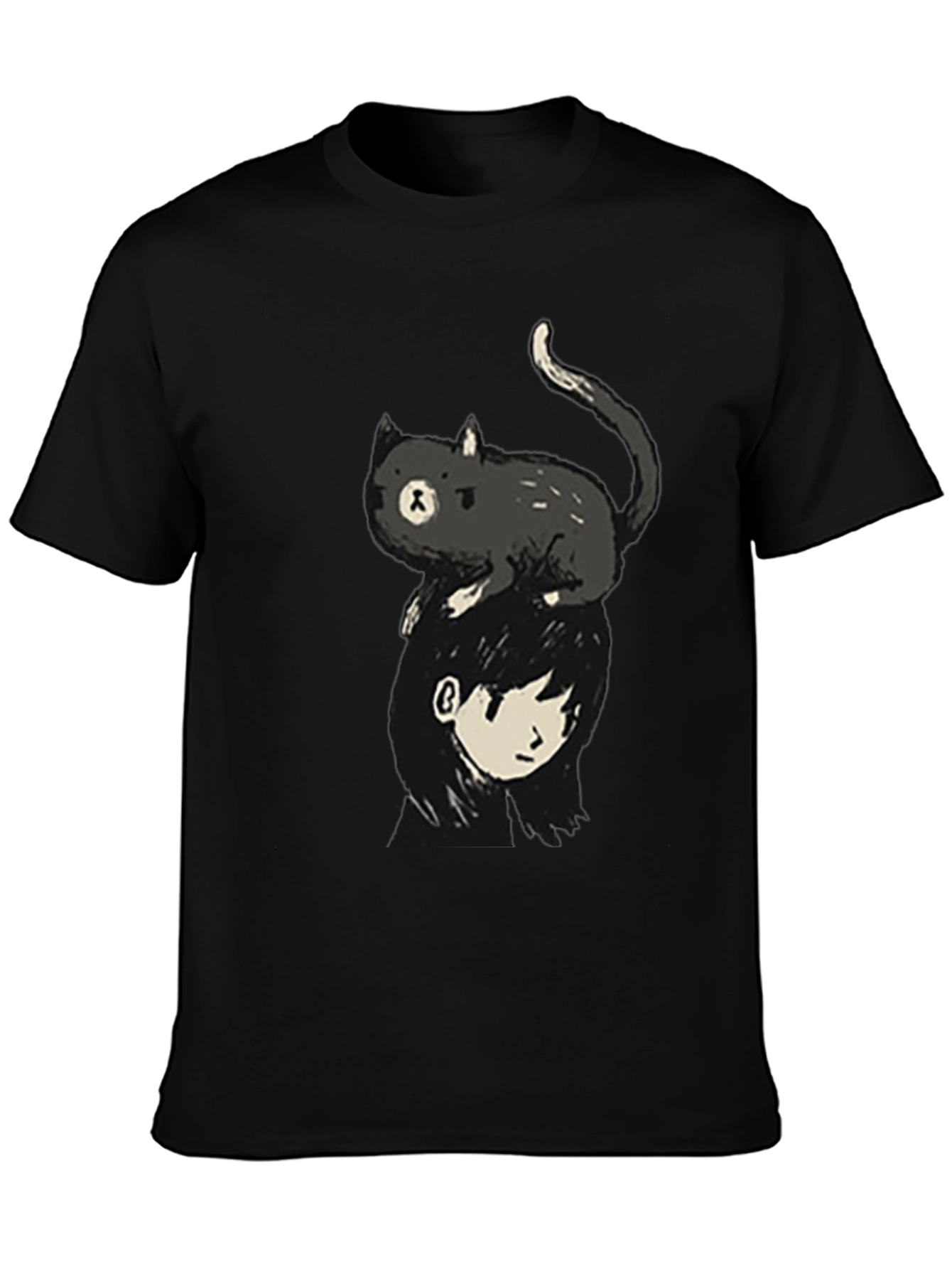 Cat on Head Graphic Tee - Black