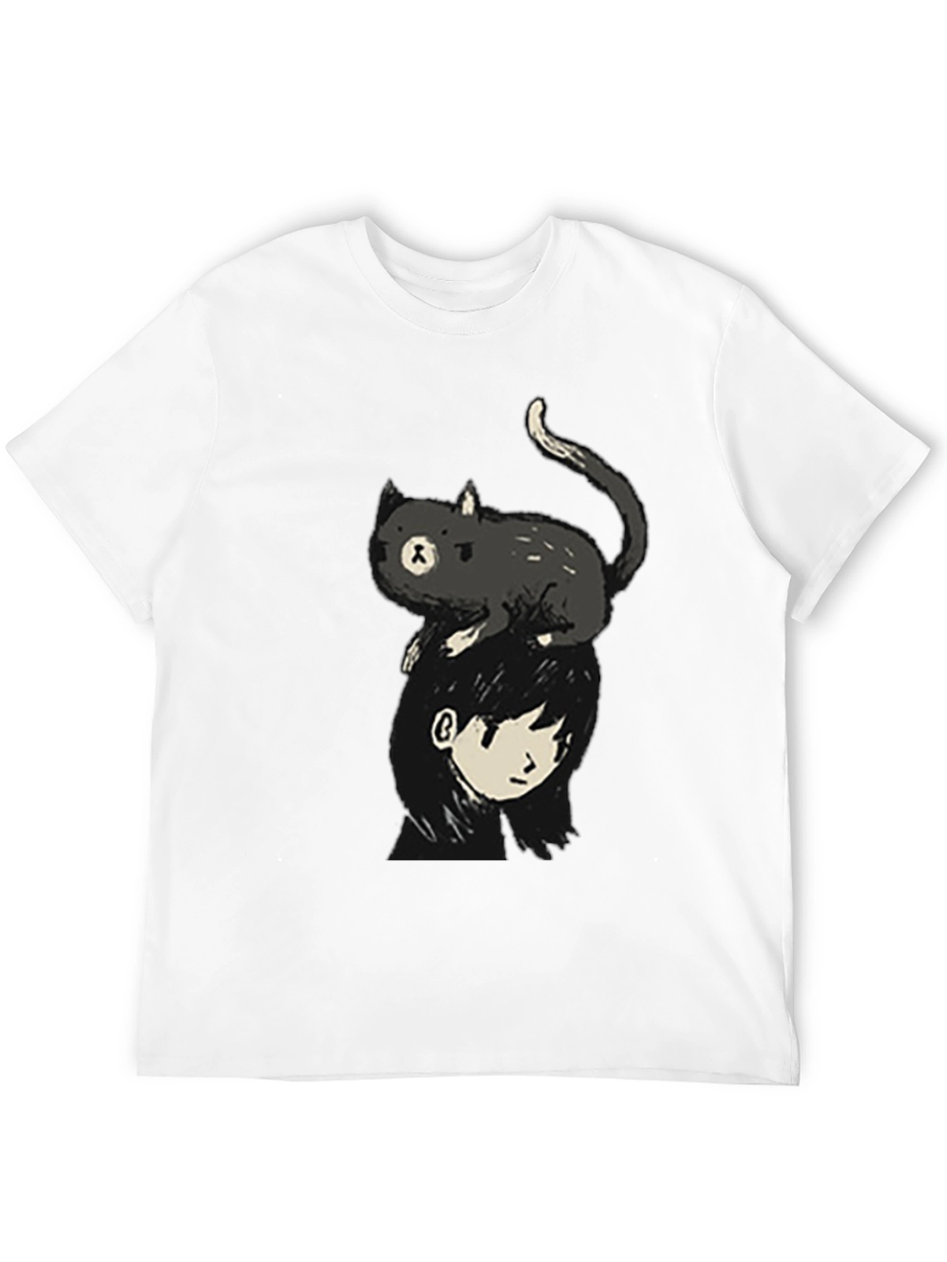 Cat on Head Graphic Tee - Black