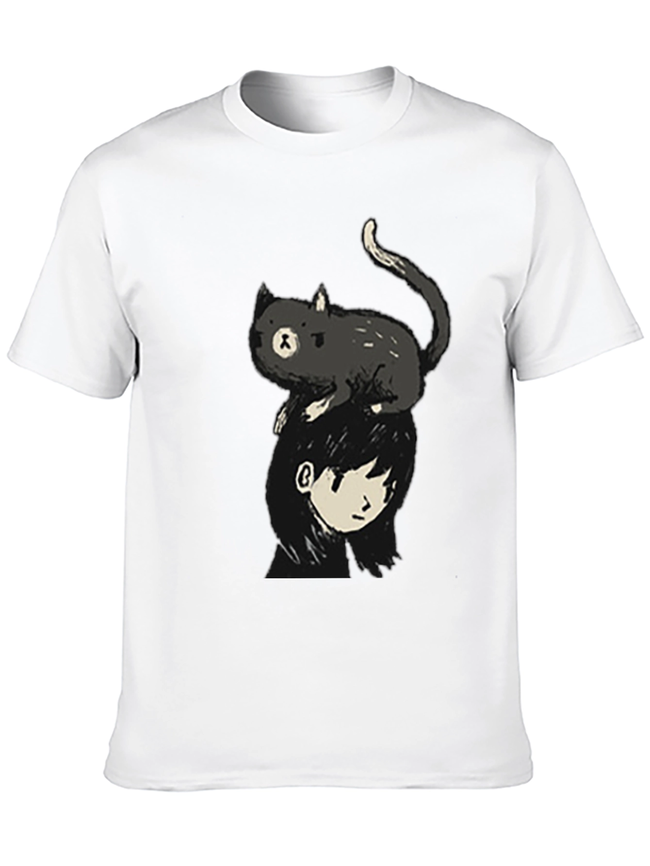 Cat on Head Graphic Tee - Black
