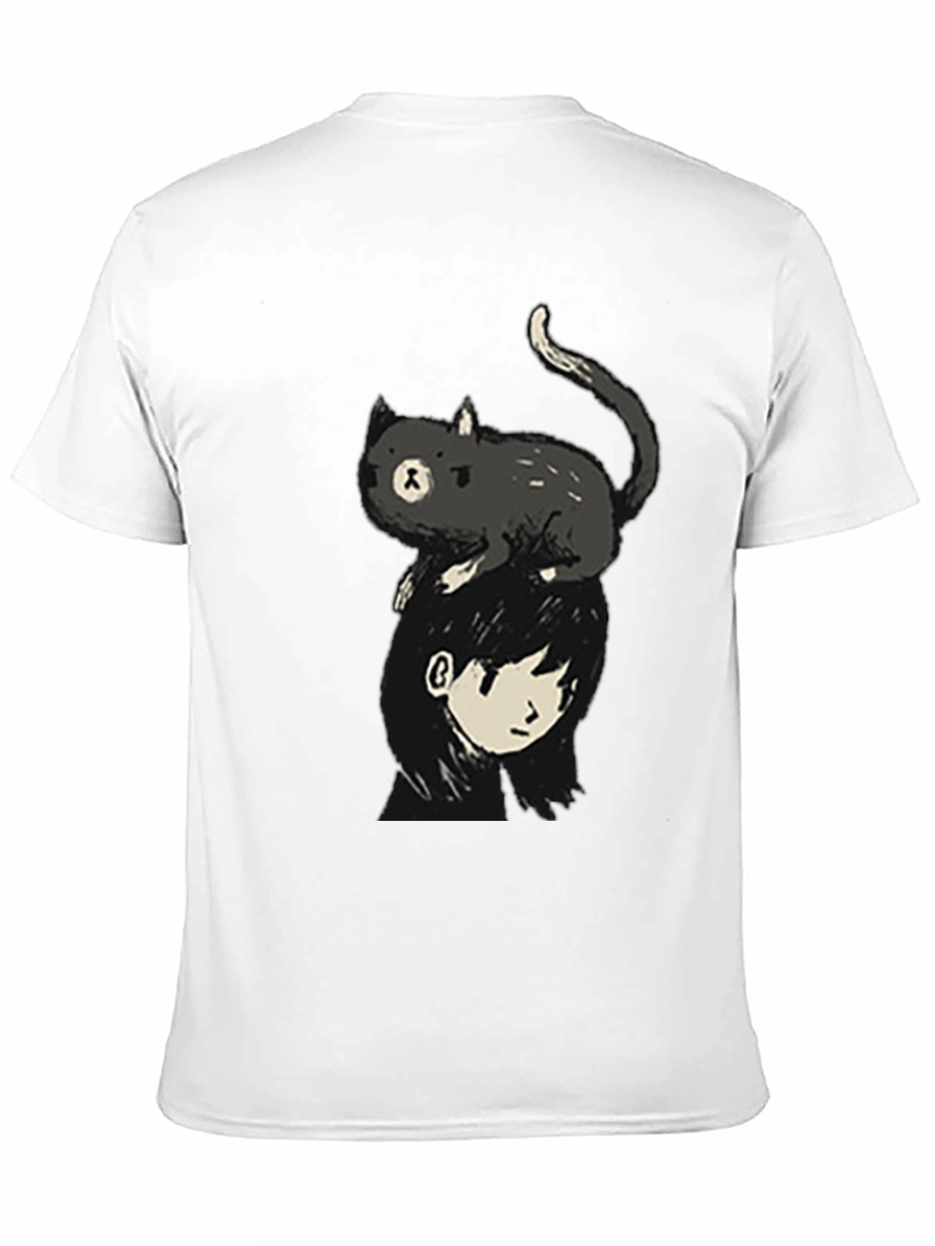Cat on Head Graphic Tee - Black