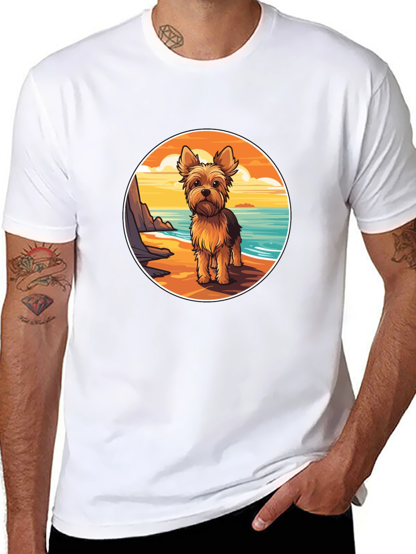 Yorkie Dog Beach T-Shirt - Coastal Pup Tee