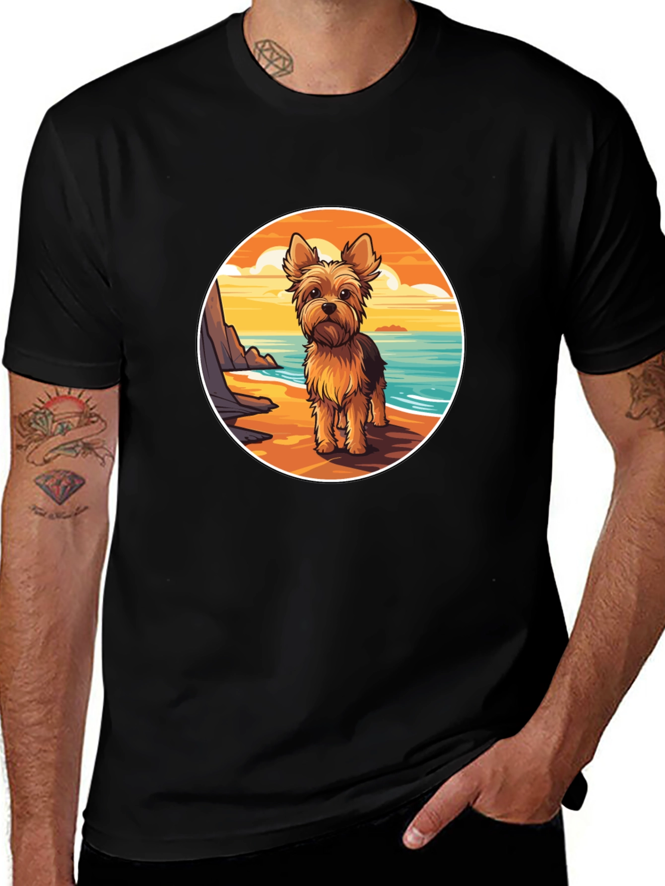 Yorkie Dog Beach T-Shirt - Coastal Pup Tee