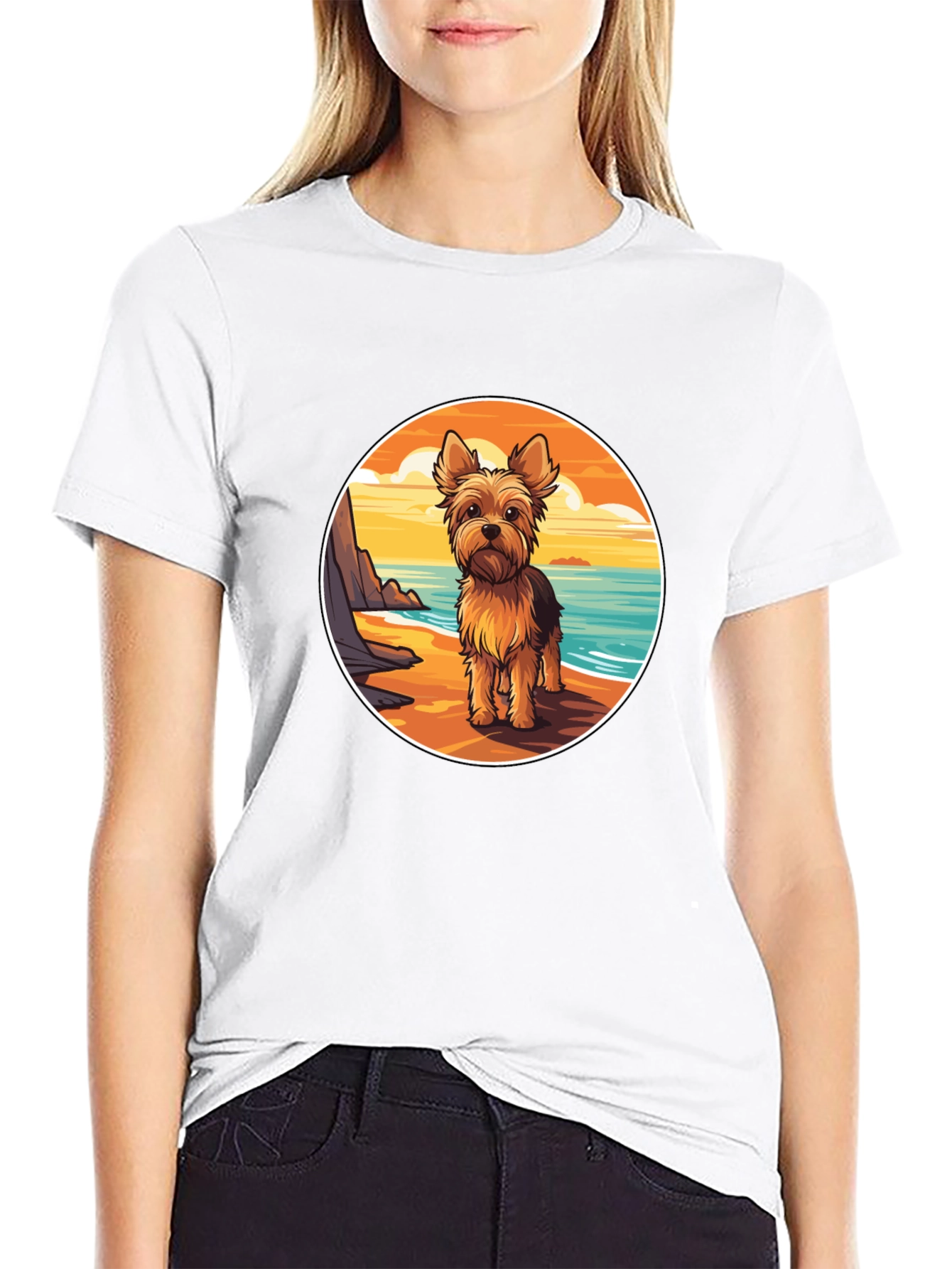 Yorkie Dog Beach T-Shirt - Coastal Pup Tee