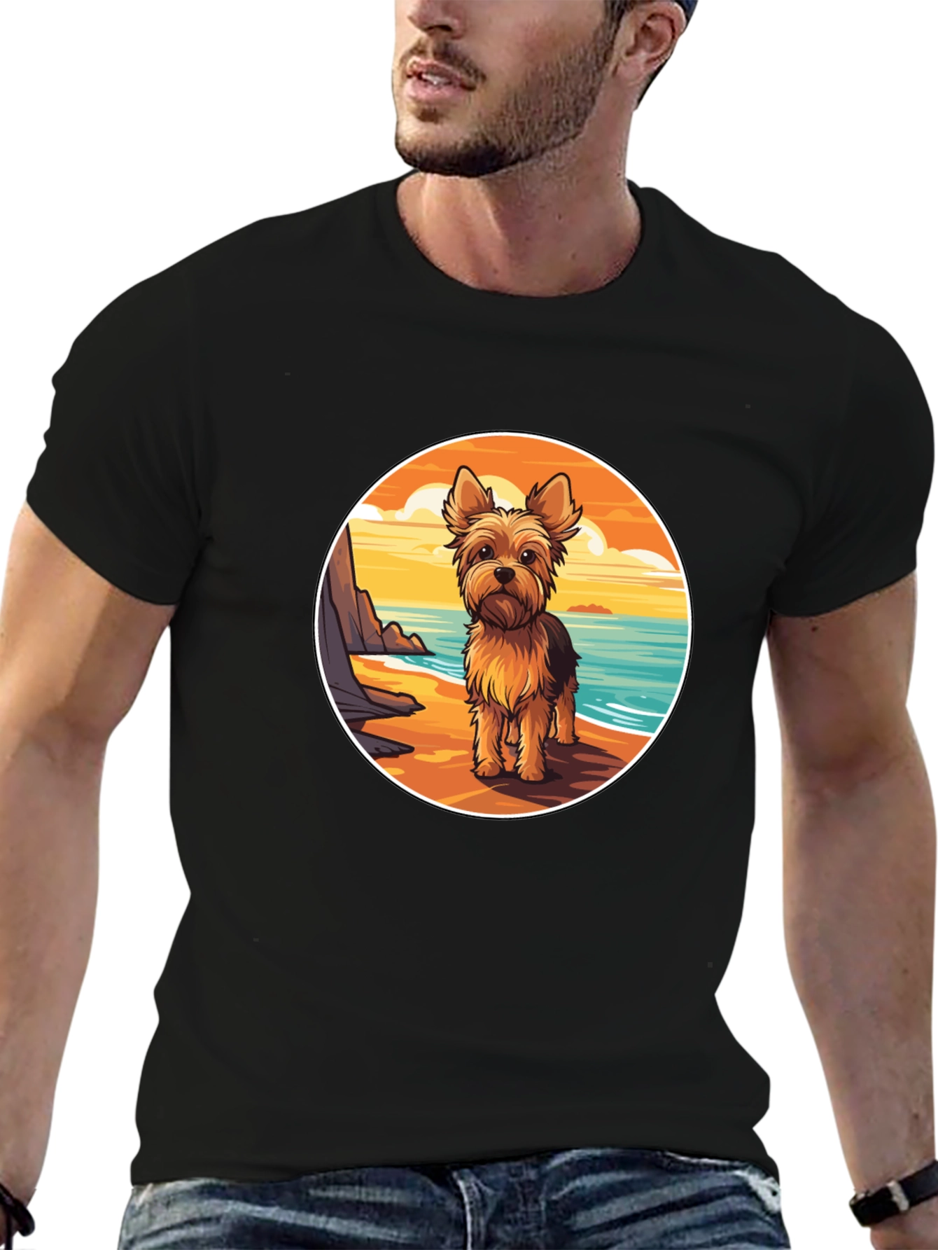 Yorkie Dog Beach T-Shirt - Coastal Pup Tee