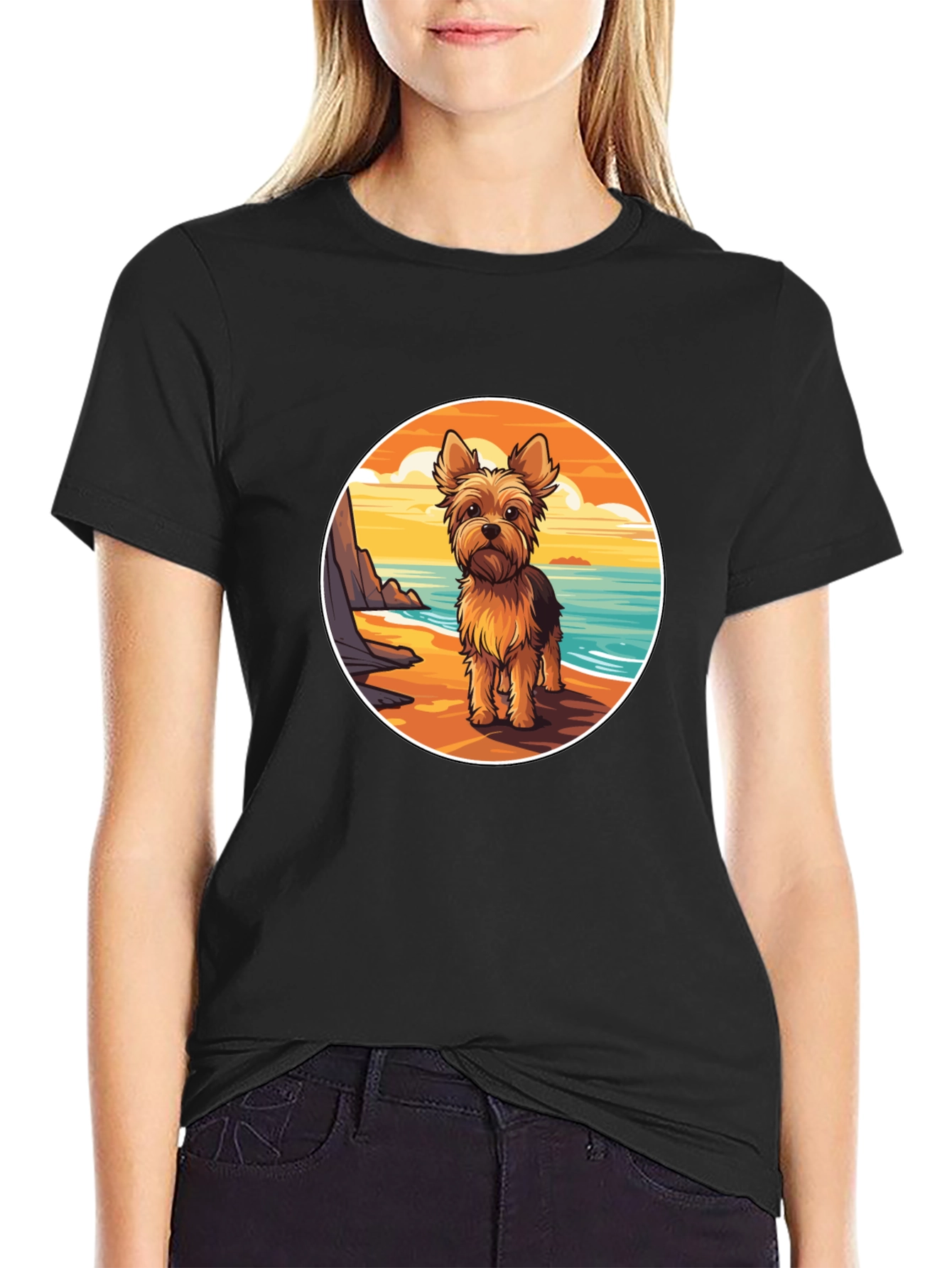 Yorkie Dog Beach T-Shirt - Coastal Pup Tee