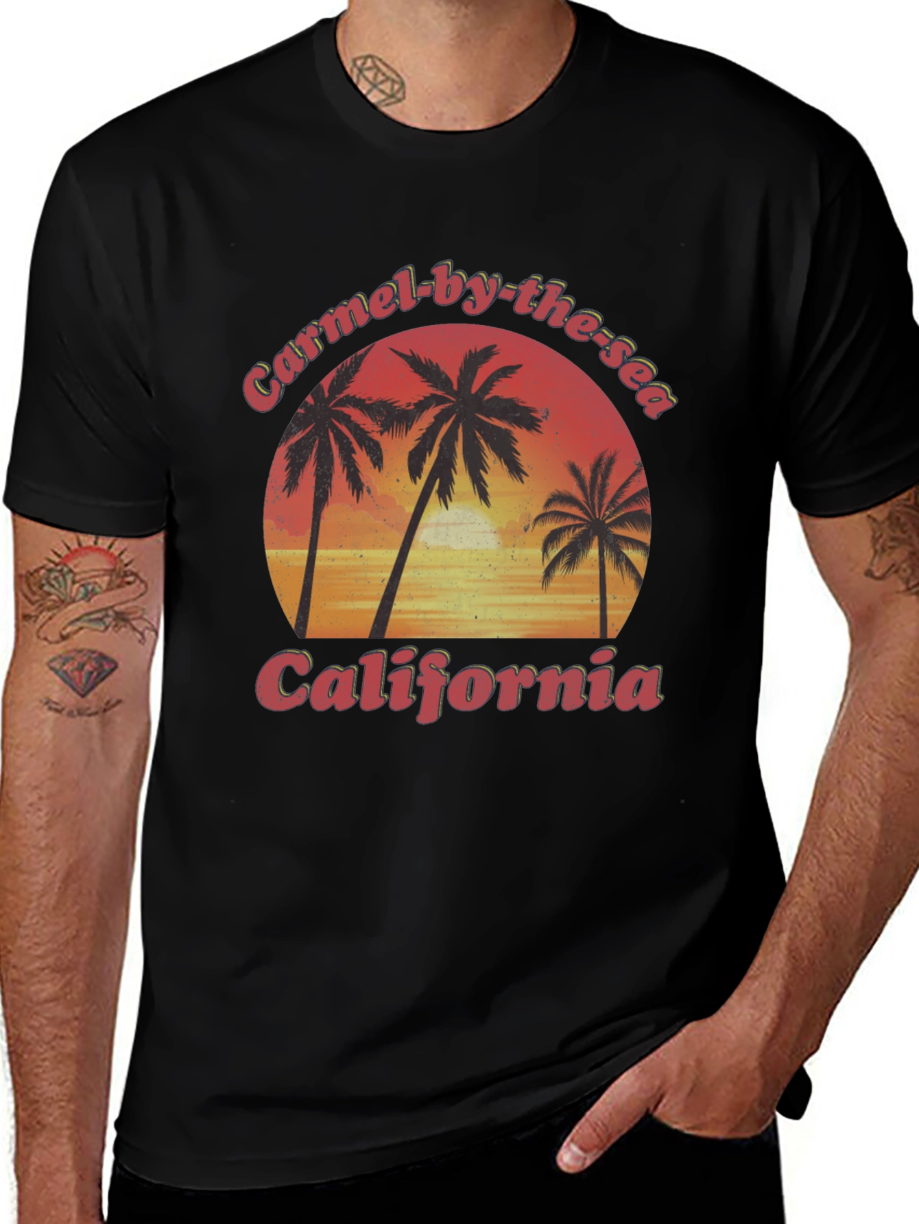 Carmel-by-the-Sea California Palm Sunset Graphic T-Shirt