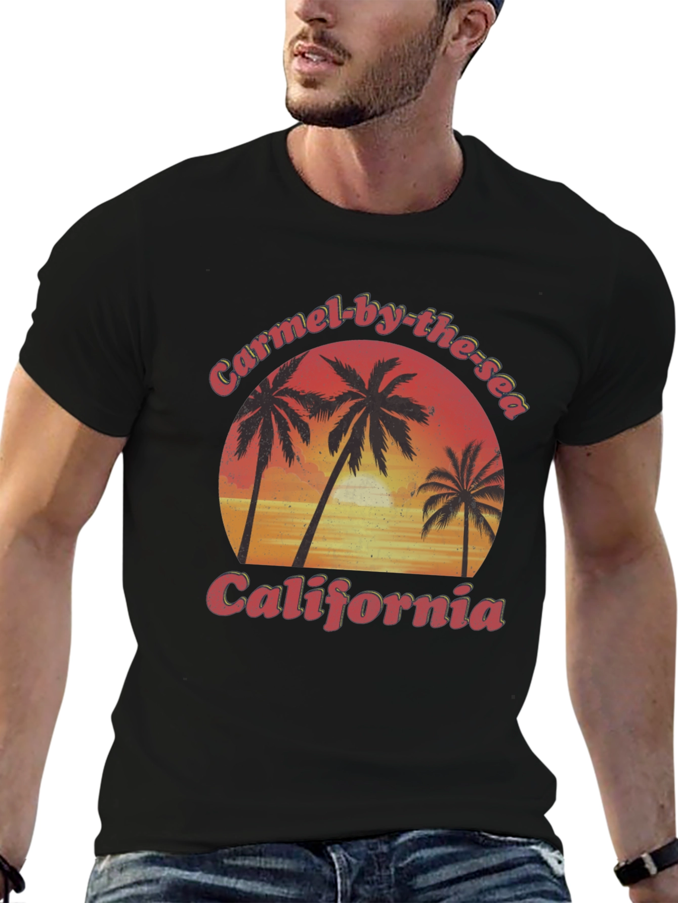 Carmel-by-the-Sea California Palm Sunset Graphic T-Shirt
