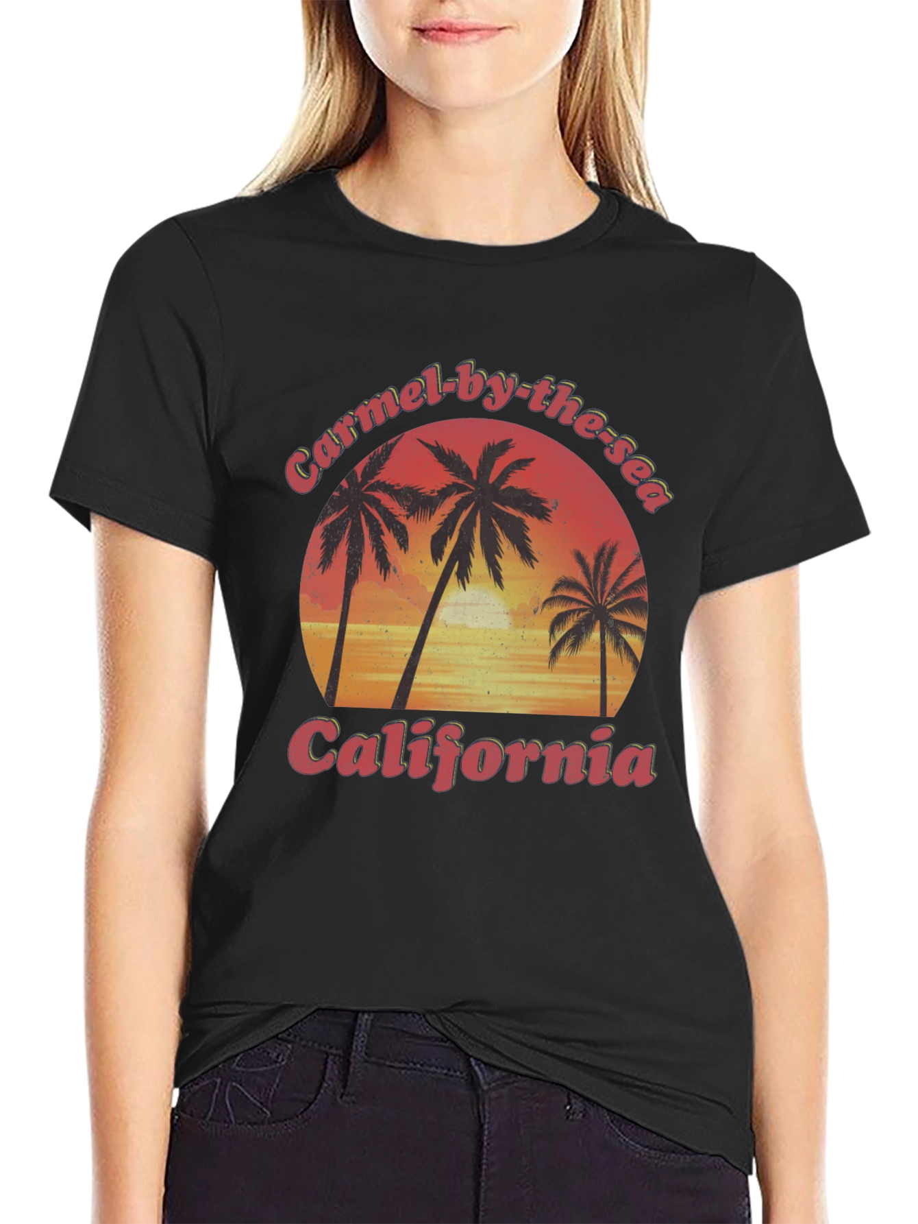 Carmel-by-the-Sea California Palm Sunset Graphic T-Shirt