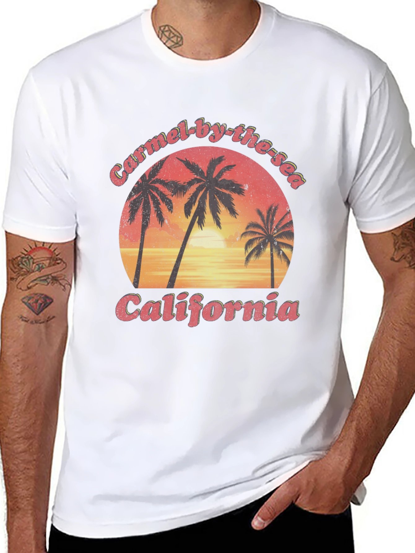 Carmel-by-the-Sea California Palm Sunset Graphic T-Shirt