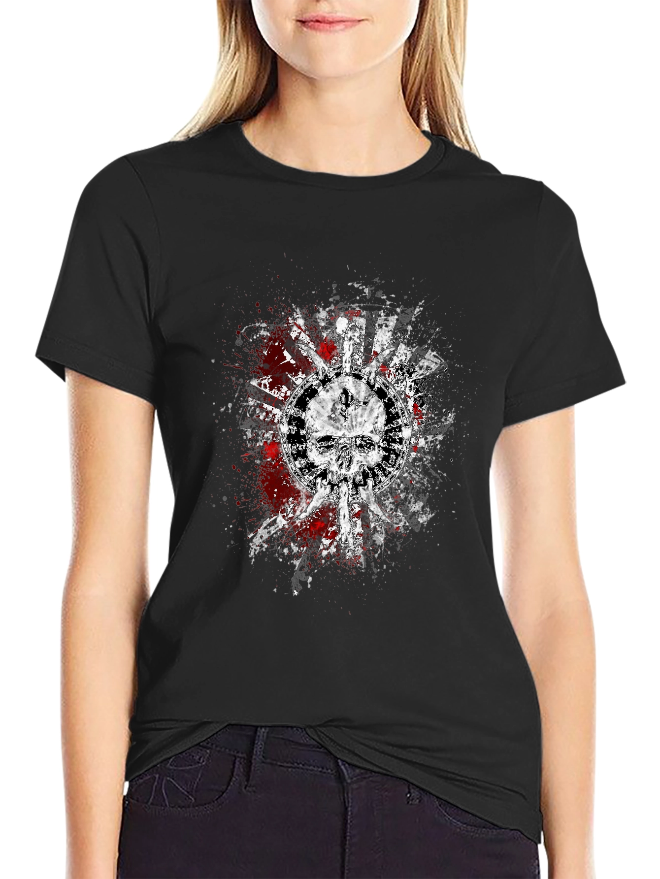 Skull Graphic Print Black T-Shirt