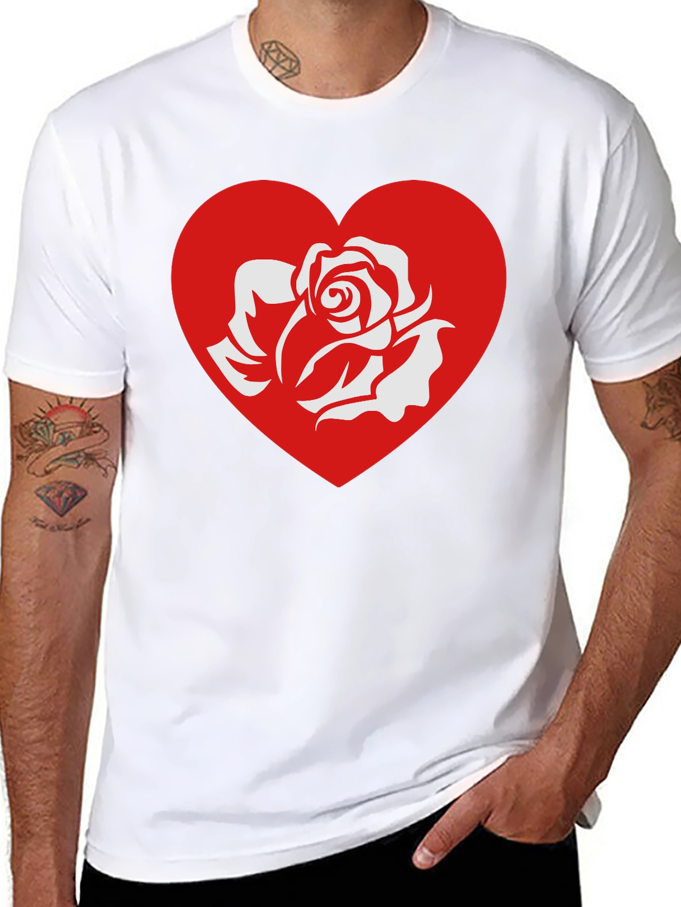 Rose Heart Graphic Tee - Stylish Black T-Shirt