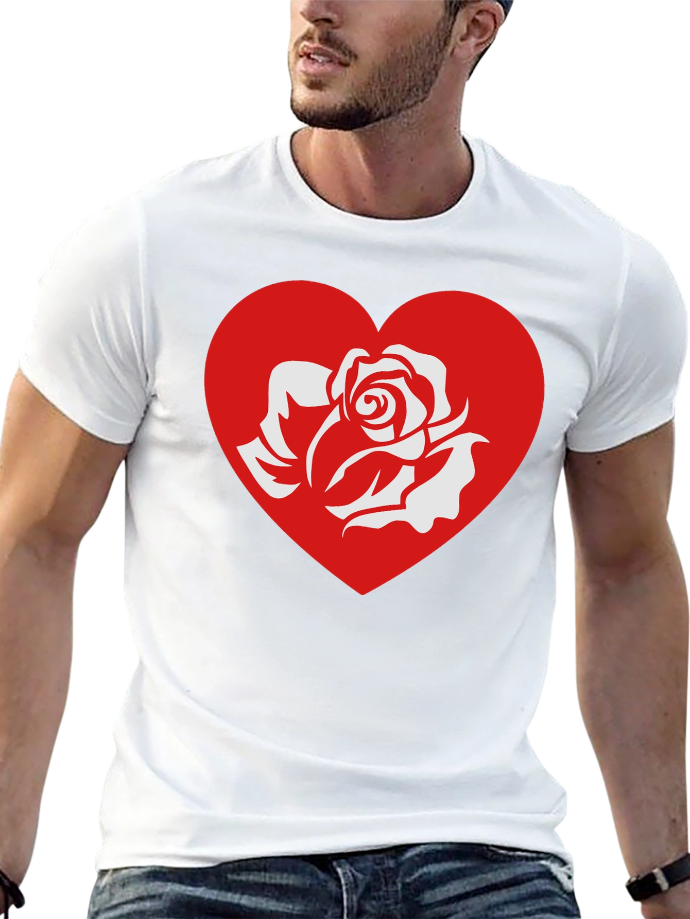 Rose Heart Graphic Tee - Stylish Black T-Shirt
