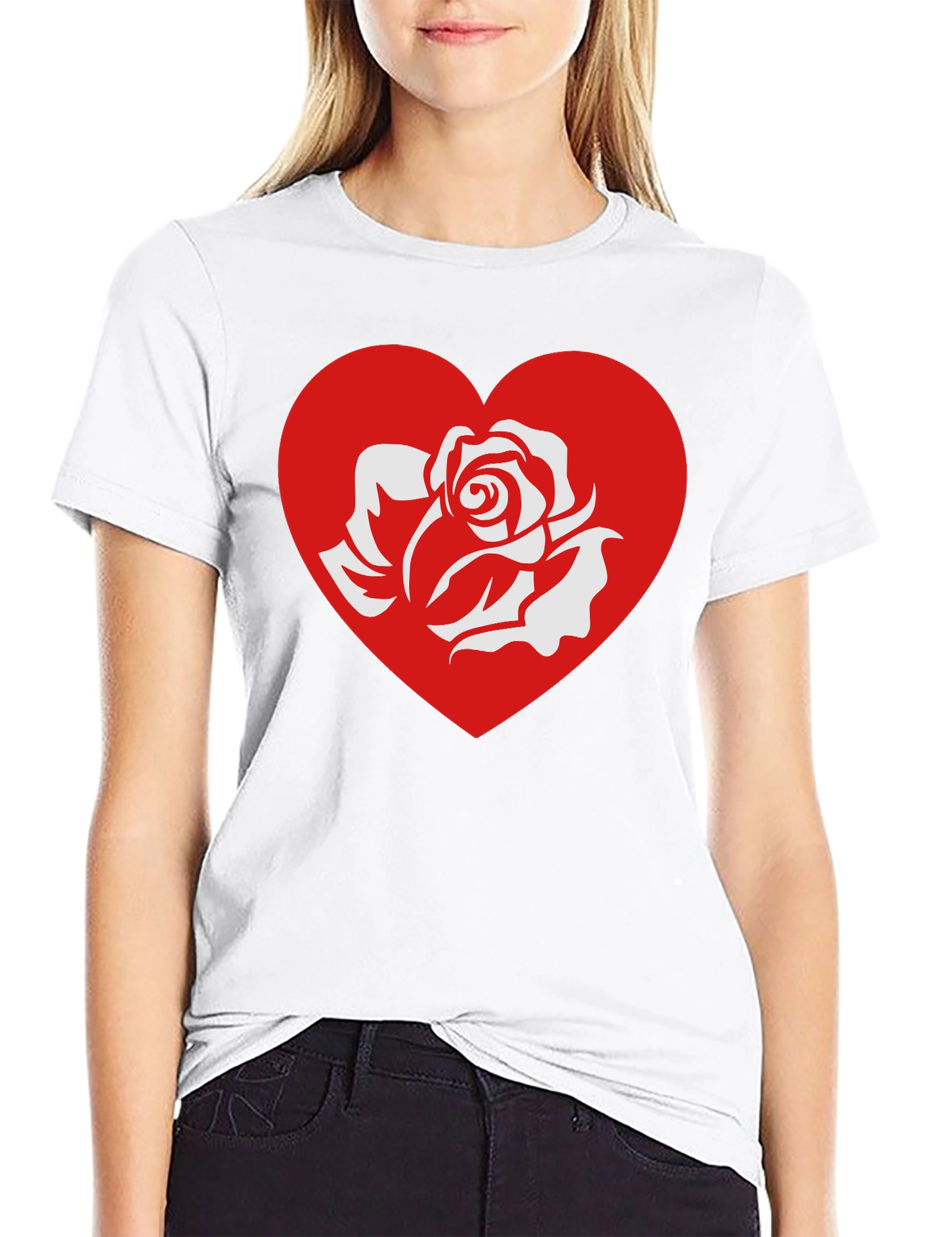 Rose Heart Graphic Tee - Stylish Black T-Shirt