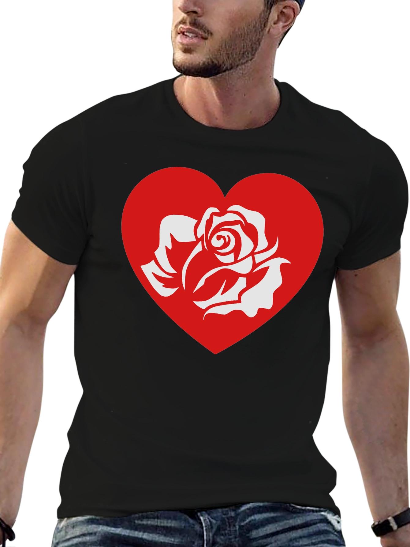 Rose Heart Graphic Tee - Stylish Black T-Shirt