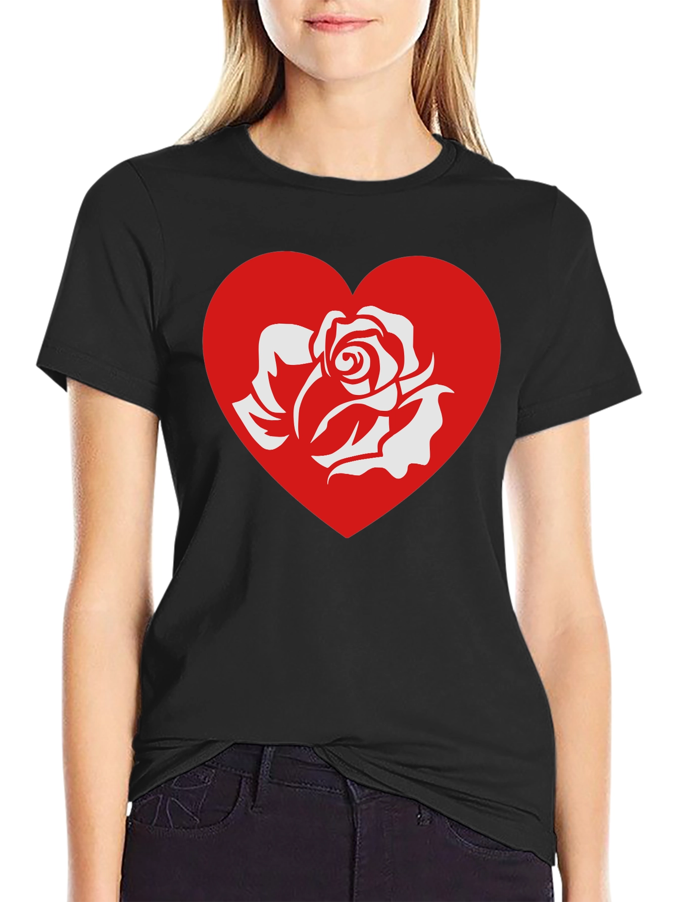 Rose Heart Graphic Tee - Stylish Black T-Shirt