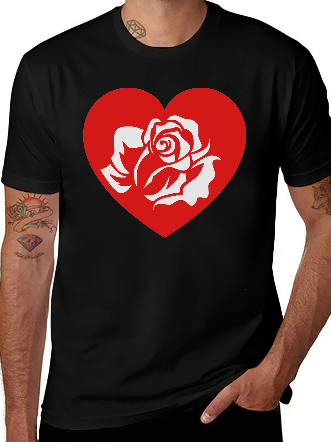 Rose Heart Graphic Tee - Stylish Black T-Shirt
