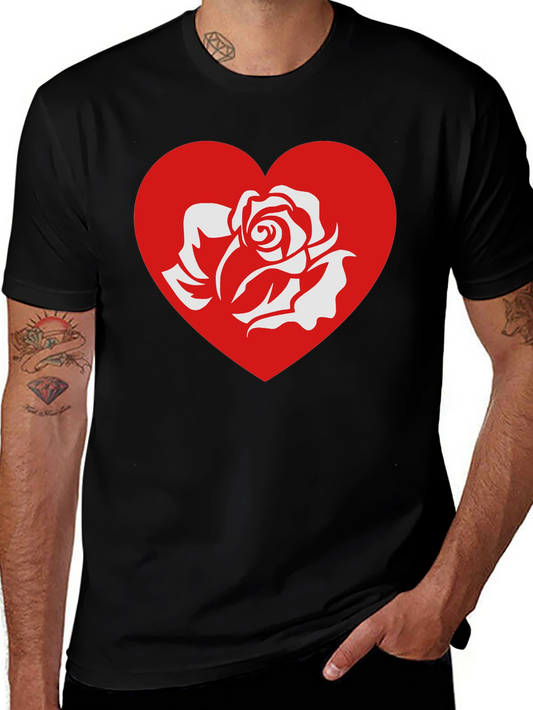 Rose Heart Graphic Tee - Stylish Black T-Shirt
