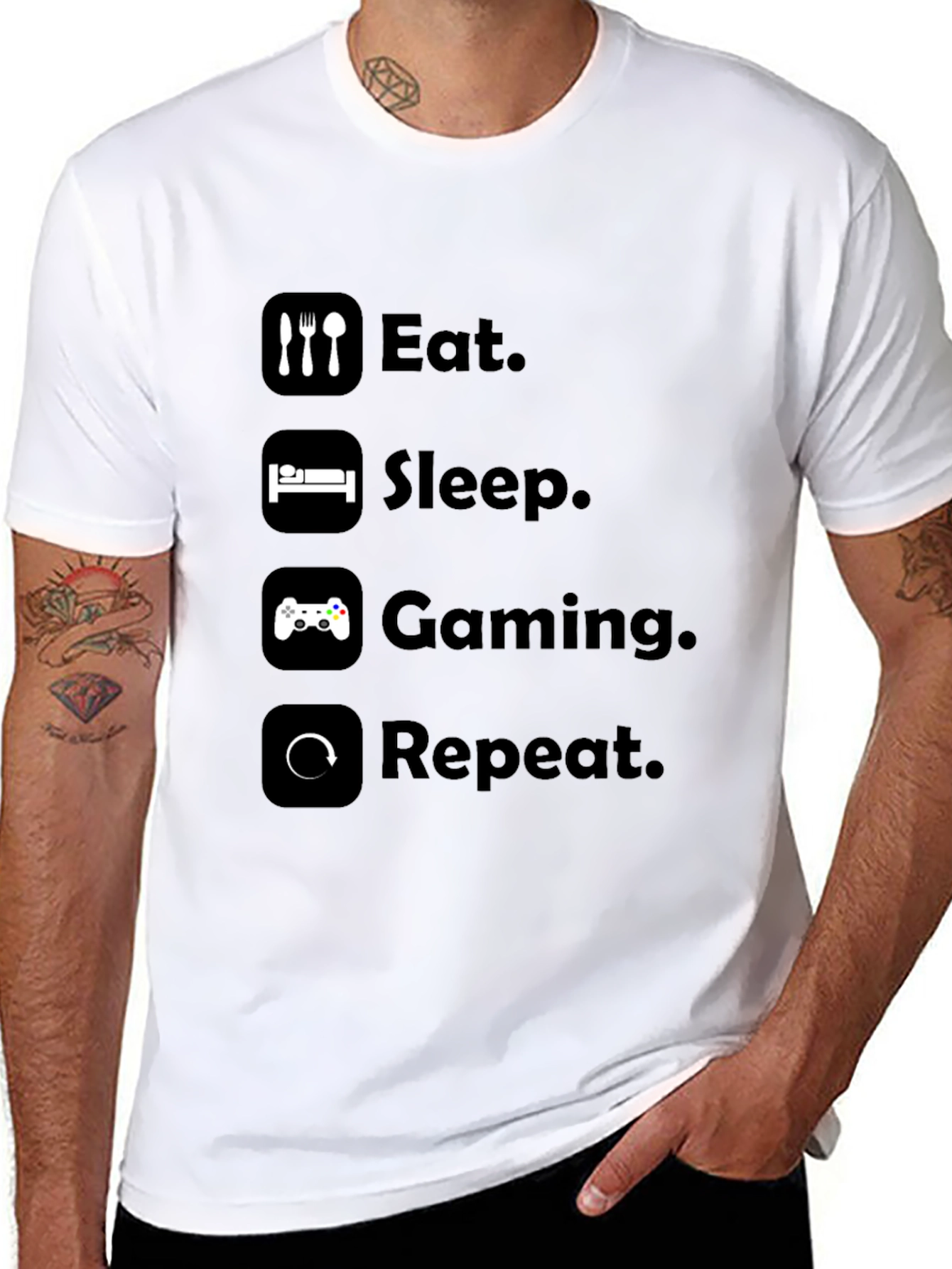 Eat Sleep Gaming Repeat Black T-Shirt